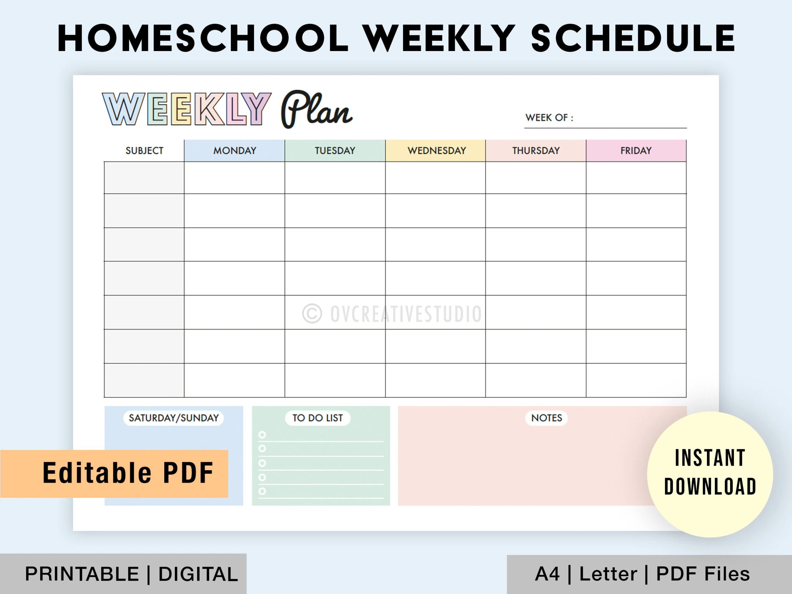 Editable Homeschool Weekly Schedule Kids Weekly Plan Printable Weekly Planner Homeschool Planner Printable Homeschooling Plan PDF Etsy