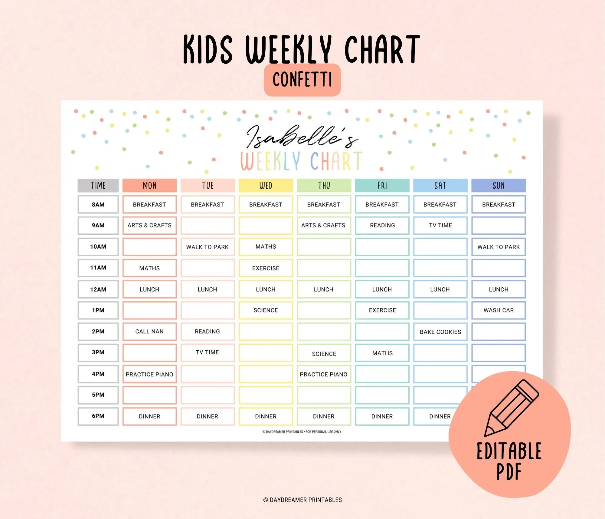 Printable Schedule Template For Kids