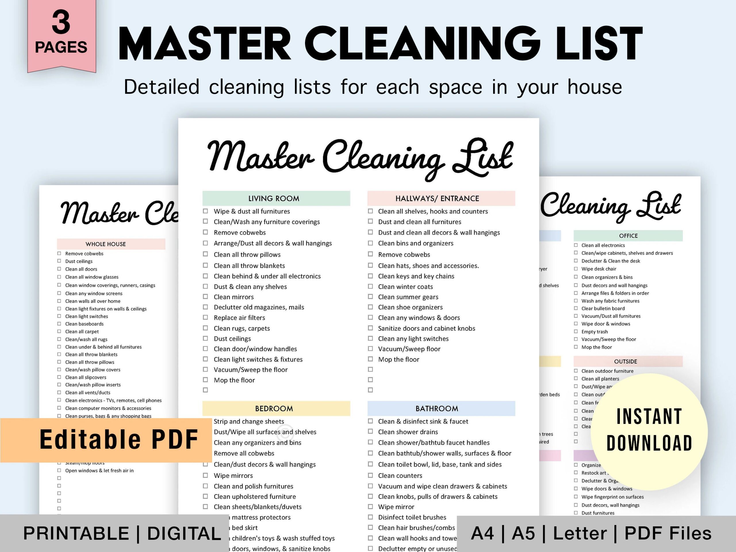 Editable Master Cleaning Checklist Cleaning Planner Cleaning Checklist Cleaning Schedule Printable House Chore List Digital PDF Etsy