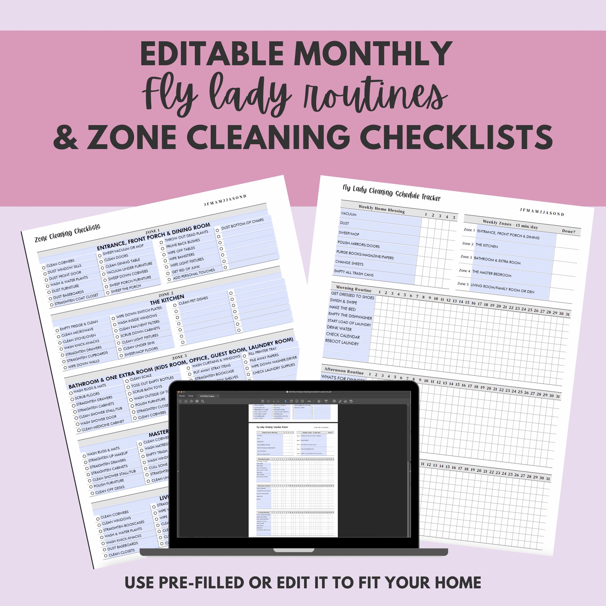 Editable Monthly FLYLADY Routines Cleaning Checklists Worksheet Pre filled Can Be Edited Etsy