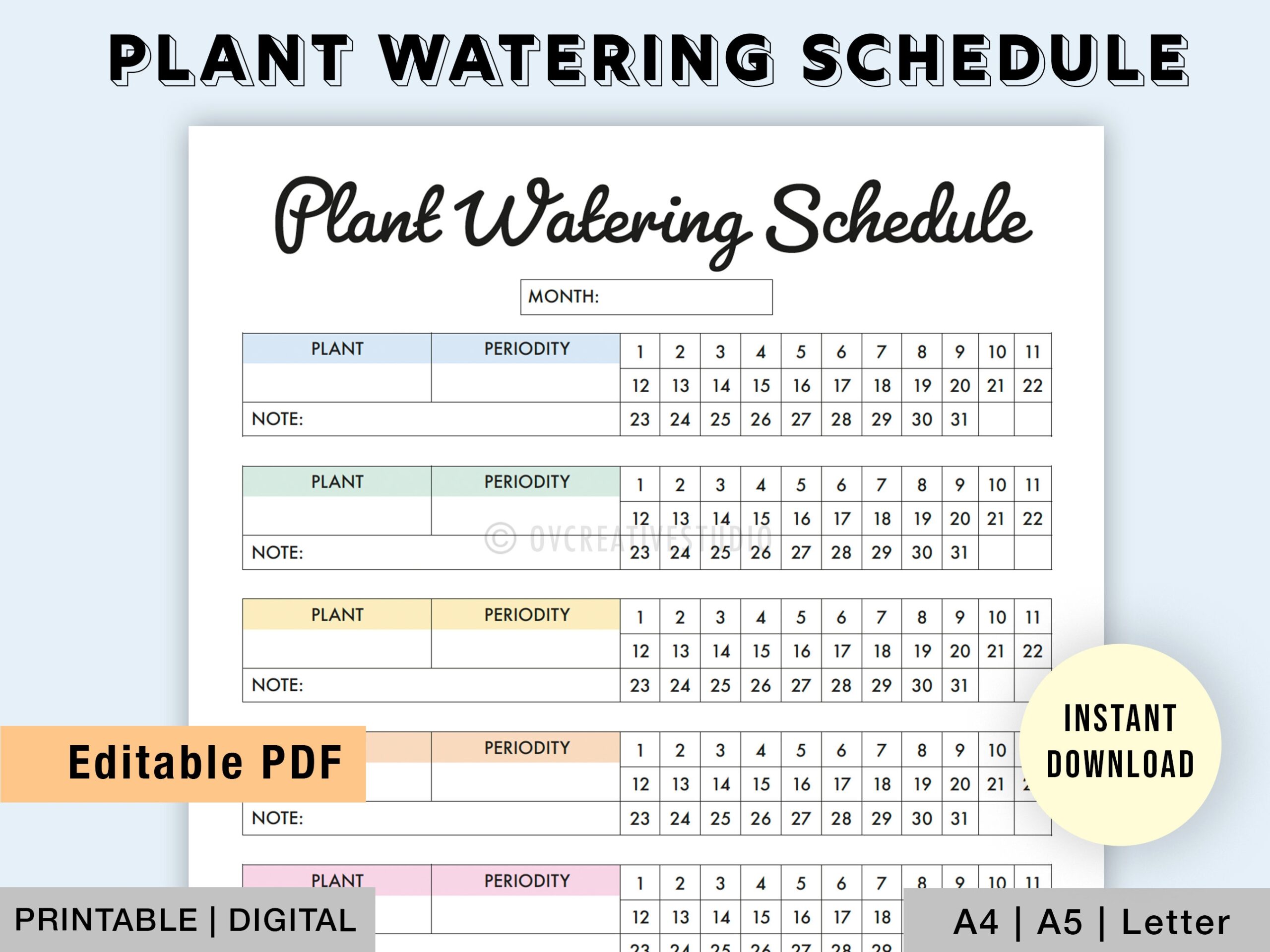 Free Printable Plant Watering Schedule