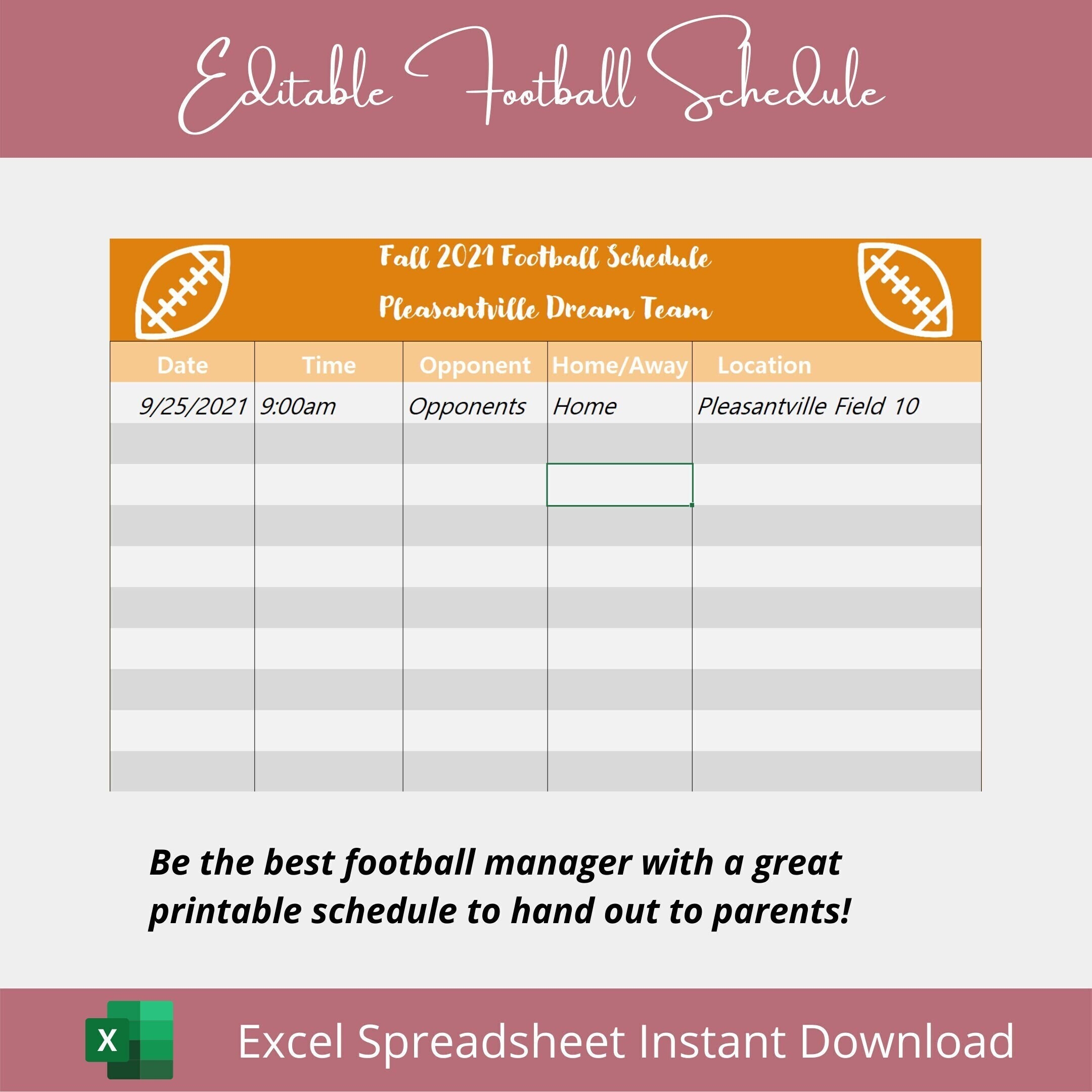 Editable Printable Football Schedule Etsy