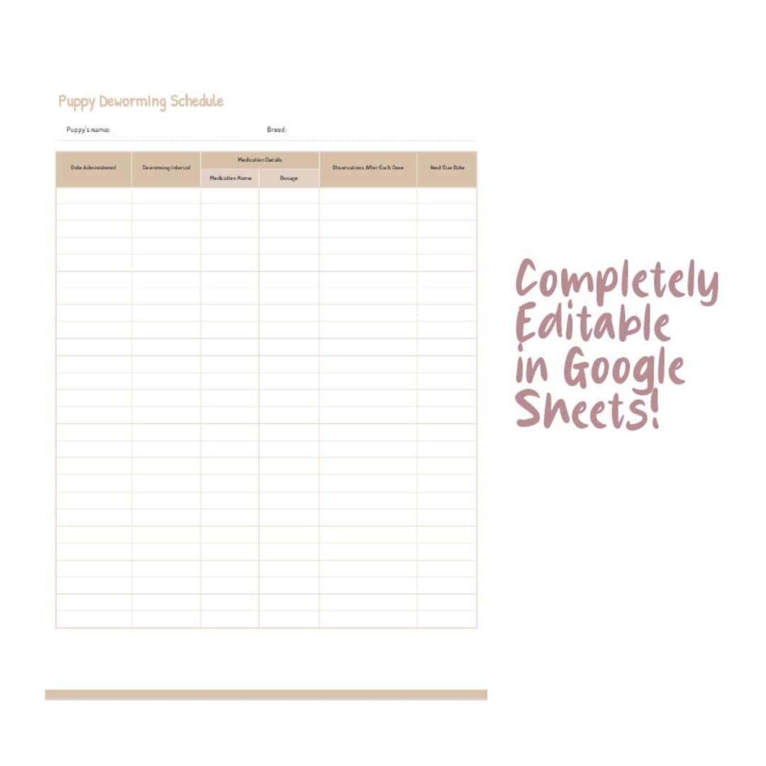 Editable Puppy Deworming Schedule Printable Google Sheets Guide Dog Health Pet Care Tracker Canine Worming Planner Wellness Organizer Etsy