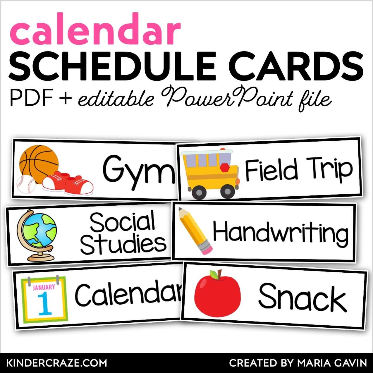 Editable Schedule Cards Daily Schedule Kinder Craze