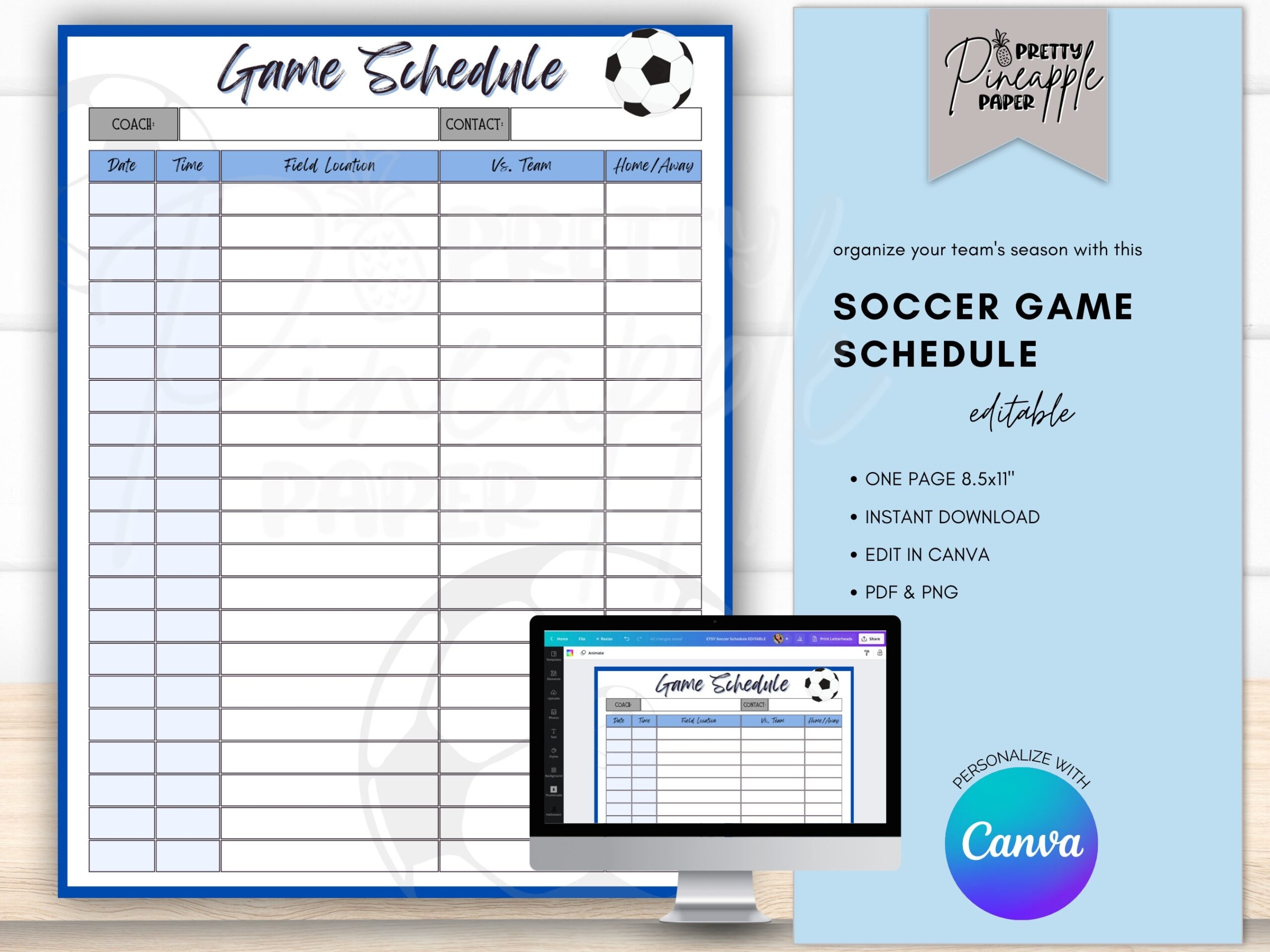 Editable Soccer Game Schedule Template Instant Digital Download To Organize The Team Sports Season Games Calendar Fillable And Printable Etsy