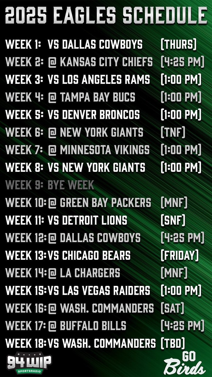 Eliot Shorr Parks On X Here It Is The Eagles 2025 Schedule Https t co 34URyjZrxI X