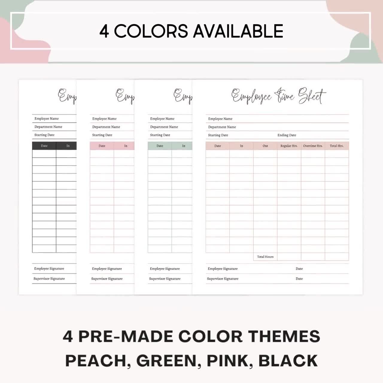 Employee Time Sheet Editable Canva Digital Template Printable Time Card Work Schedule Tracker Work Log Employee Timekeeping Sheet Etsy