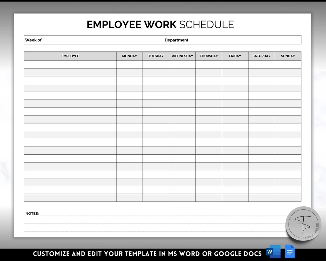 Employee Work Schedule EDITABLE Employee Time Sheet Template Weekly Work Schedule Work Planner Timesheet Time Tracker Google Docs Word Etsy
