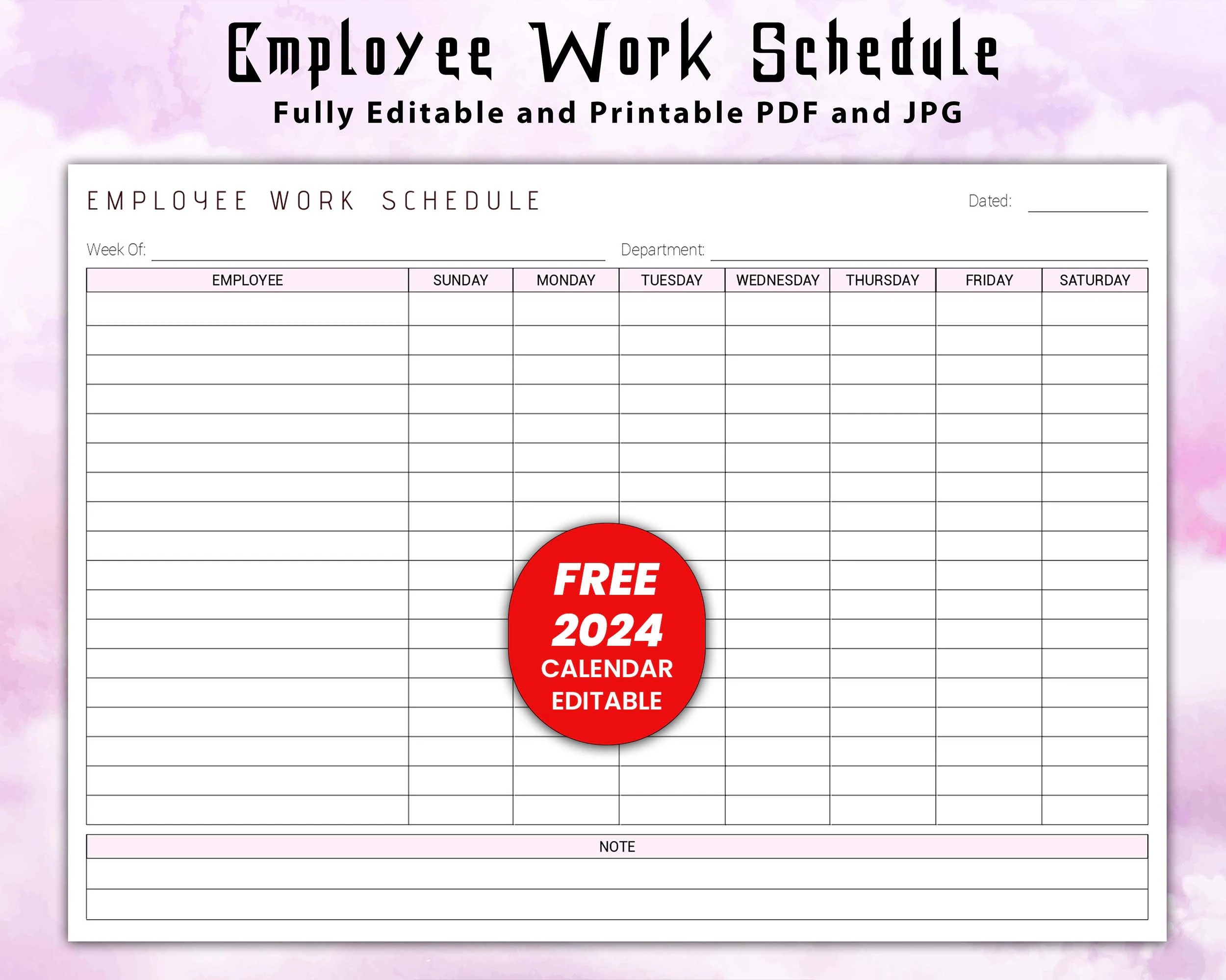 Printable Work Schedule Calendar