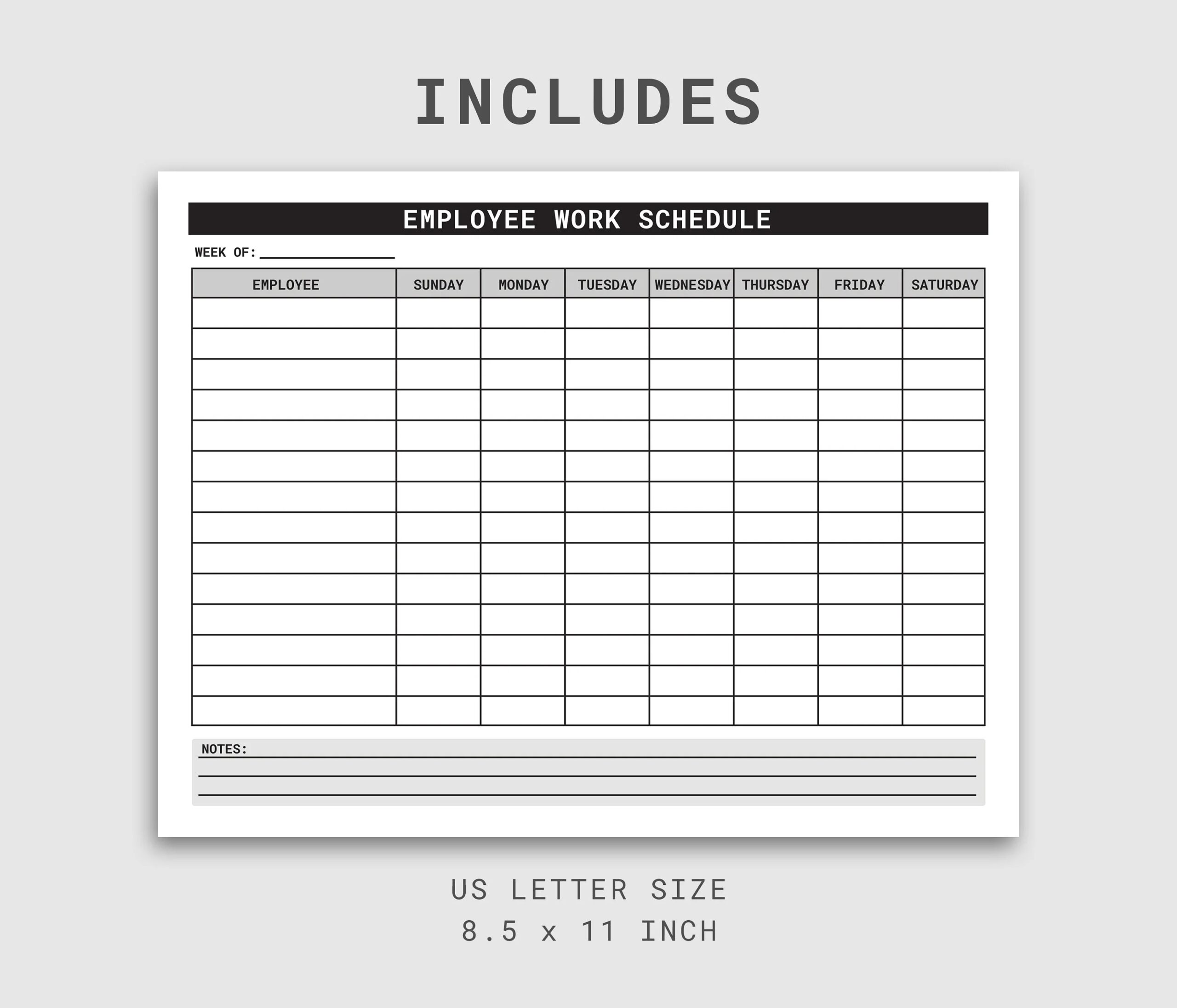 Employee Work Schedule PDF Employee Time Sheet Employee Schedule Employee Scheduling Employee Organizer Weekly Work Schedule Etsy