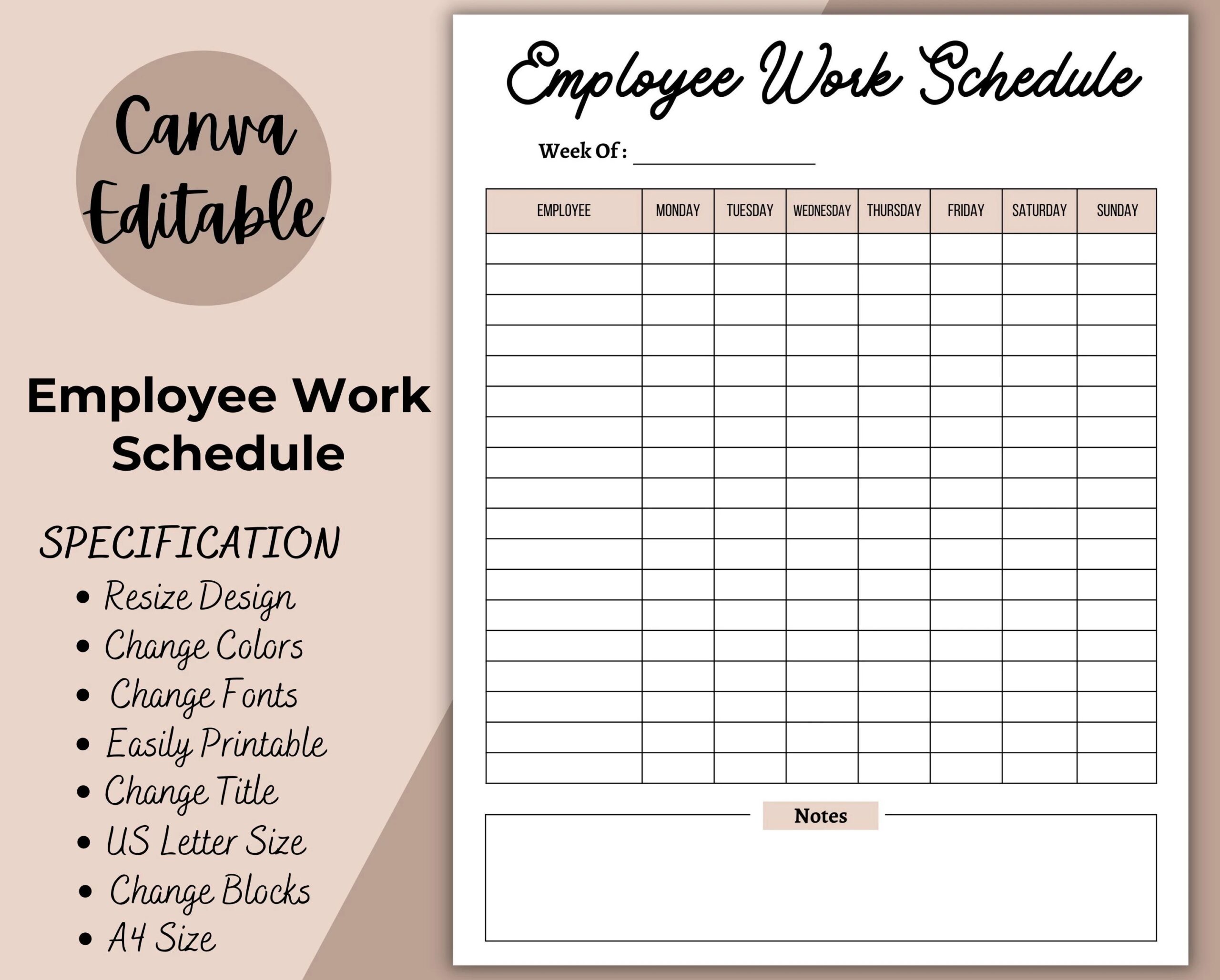Employee Work Schedule Printable Employee Time Sheet Employee Schedule Employee Scheduling Employee Organizer Editable Work Organizer Etsy