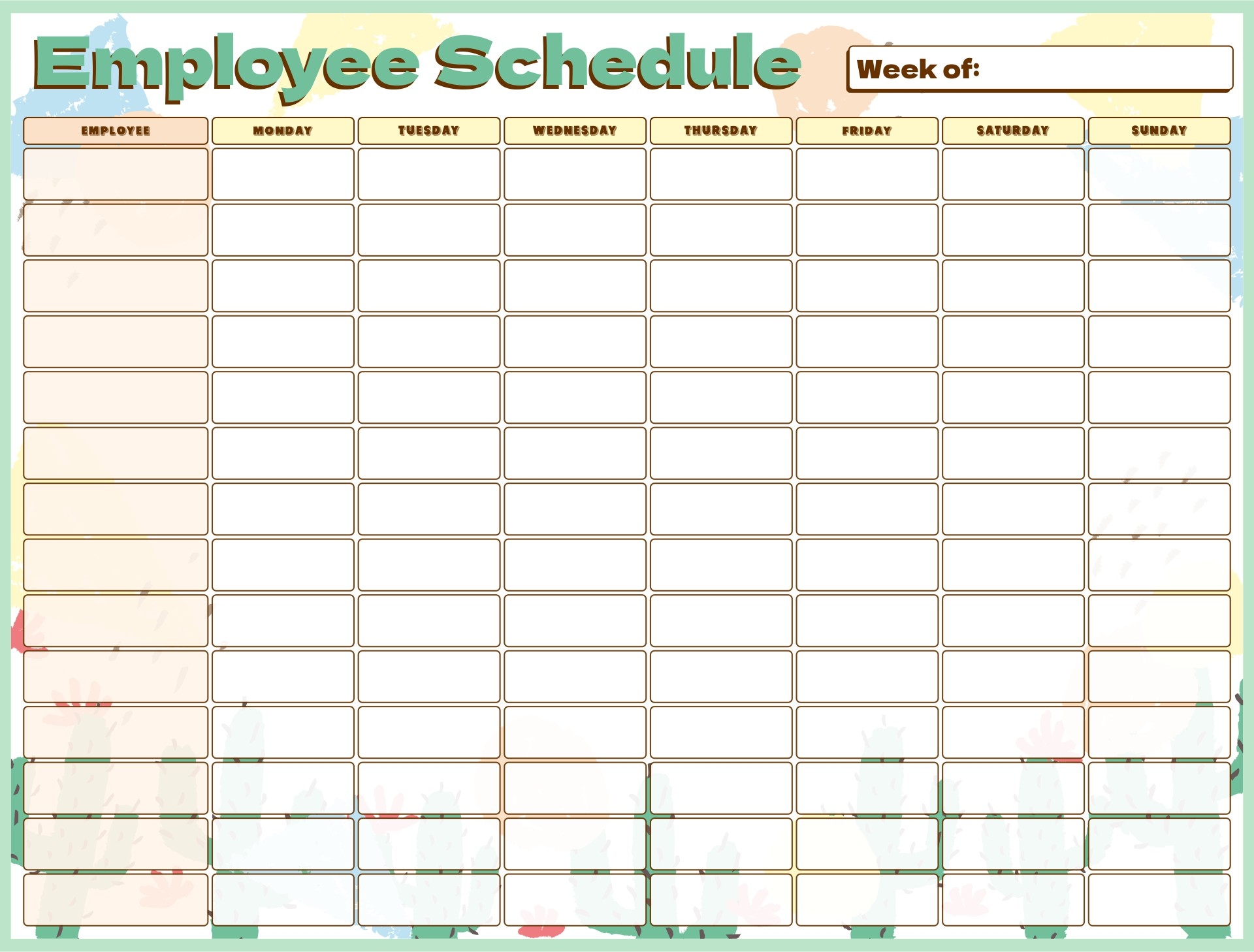 Employee Work Schedule Template