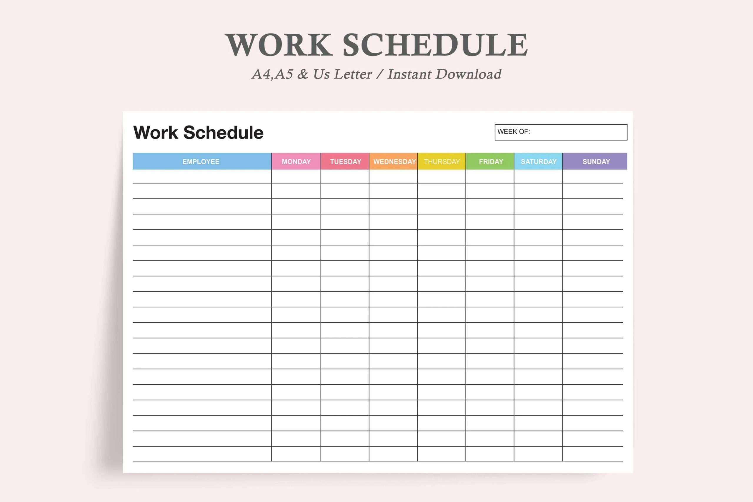 Employee Work Schedule work Schedule Template employee Work Schedule Template weekly Work Schedule Template work Shift Schedule Etsy