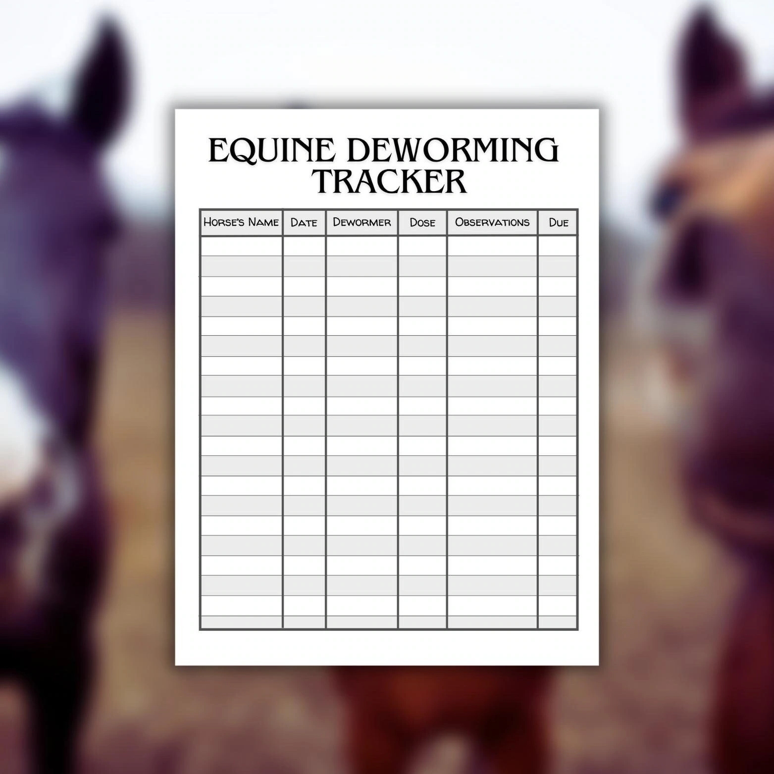 Equine Deworming Tracker Horse Care Tracker Horse Medical Record Equine Journal Horse Boarding Etsy