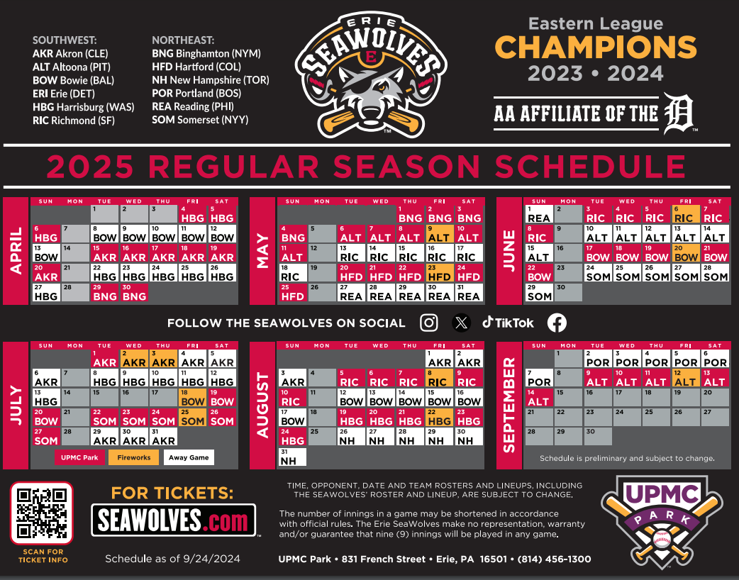 Erie SeaWolves Announce Pickup Date For Single Game Tickets Tic WENY News