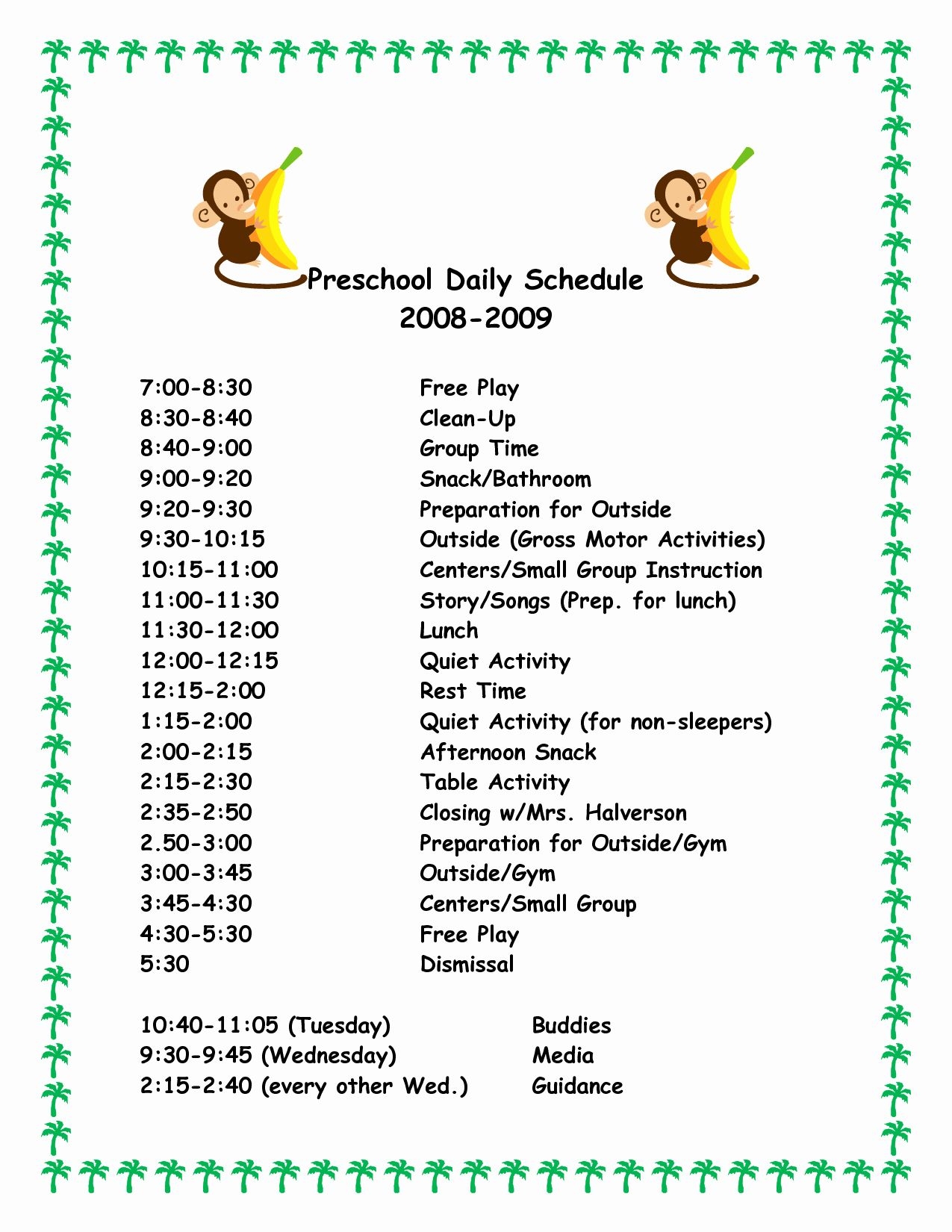 Example Of A Preschool Daily Schedule Susieharevcongfe1972 s Ownd