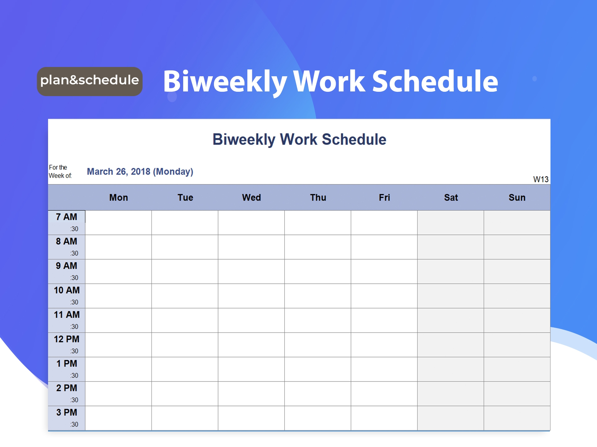 EXCEL Of Weekly Work Schedule xlsx WPS Free Templates