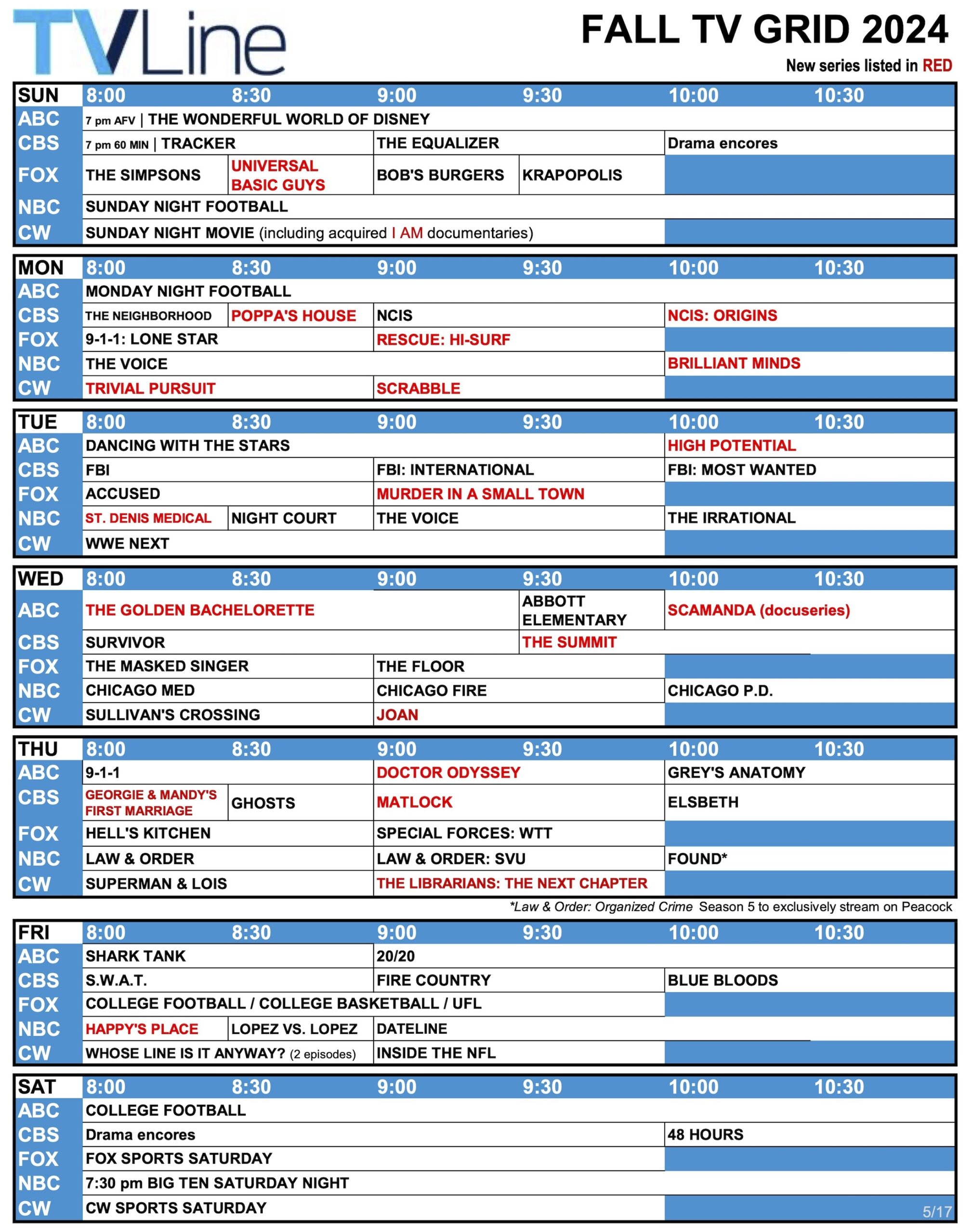 Fall TV Schedule Grid 2024 What s On When And Versus What 