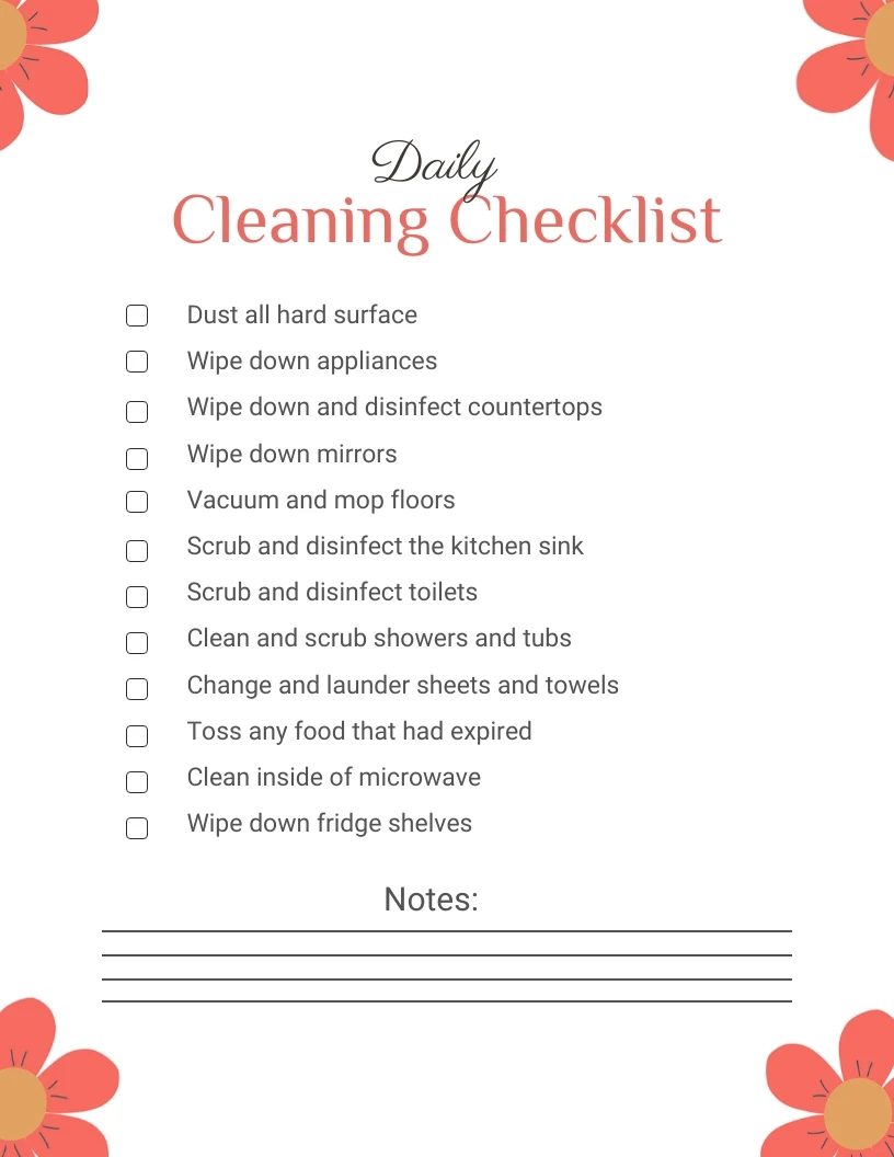 Floral Daily Cleaning Checklist Template Venngage