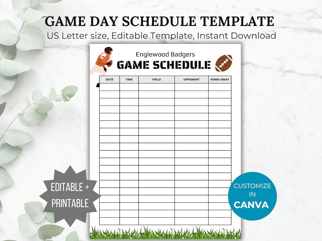 Football Schedule Template Coach Football Practice Calendar Game Day Schedule Football Game Planner Printable Football Mom Game Schedule Etsy