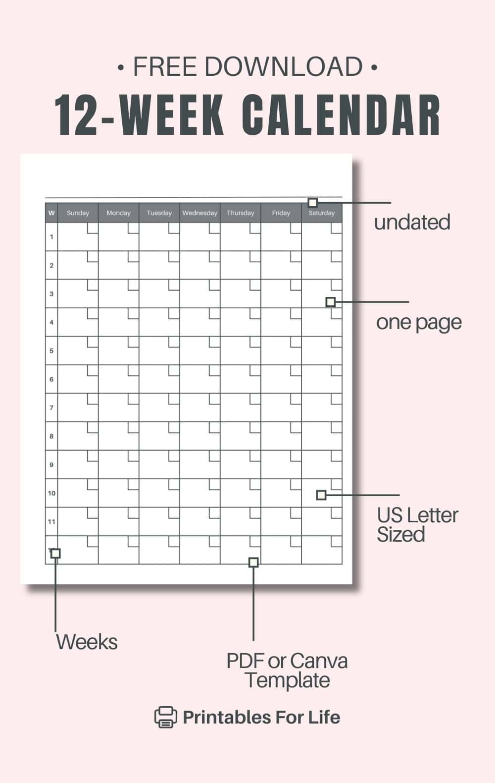 Free 12 Week Calendar For Quarterly Planning And Goal Setting