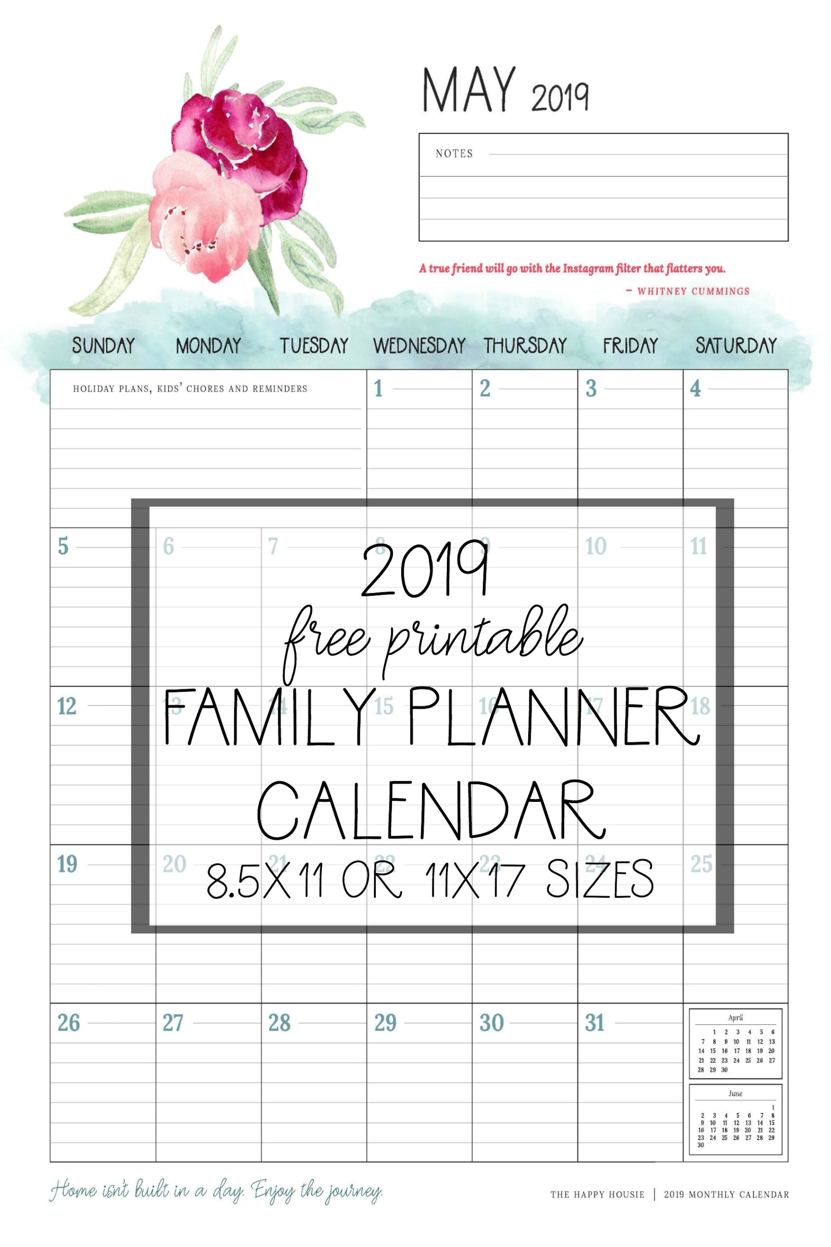 Free 2019 Printable Calendar Family Planner Organizer The Happy Housie