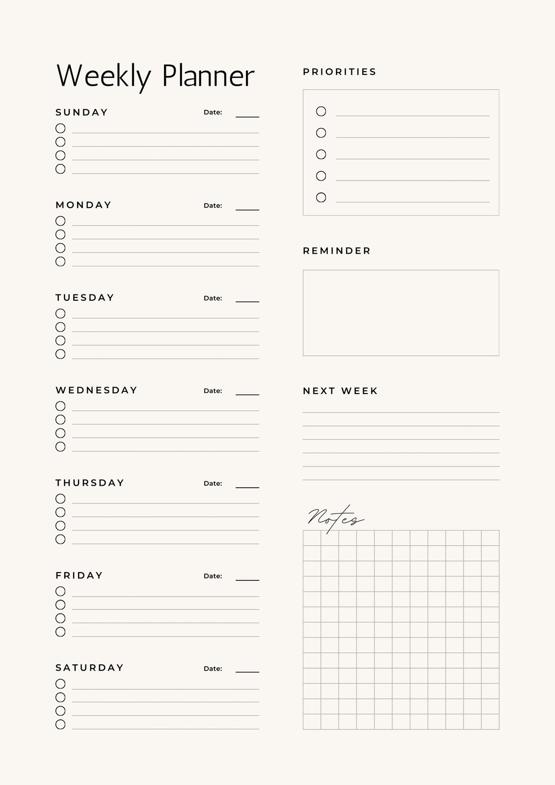 Printable Weekly Schedule Calendar