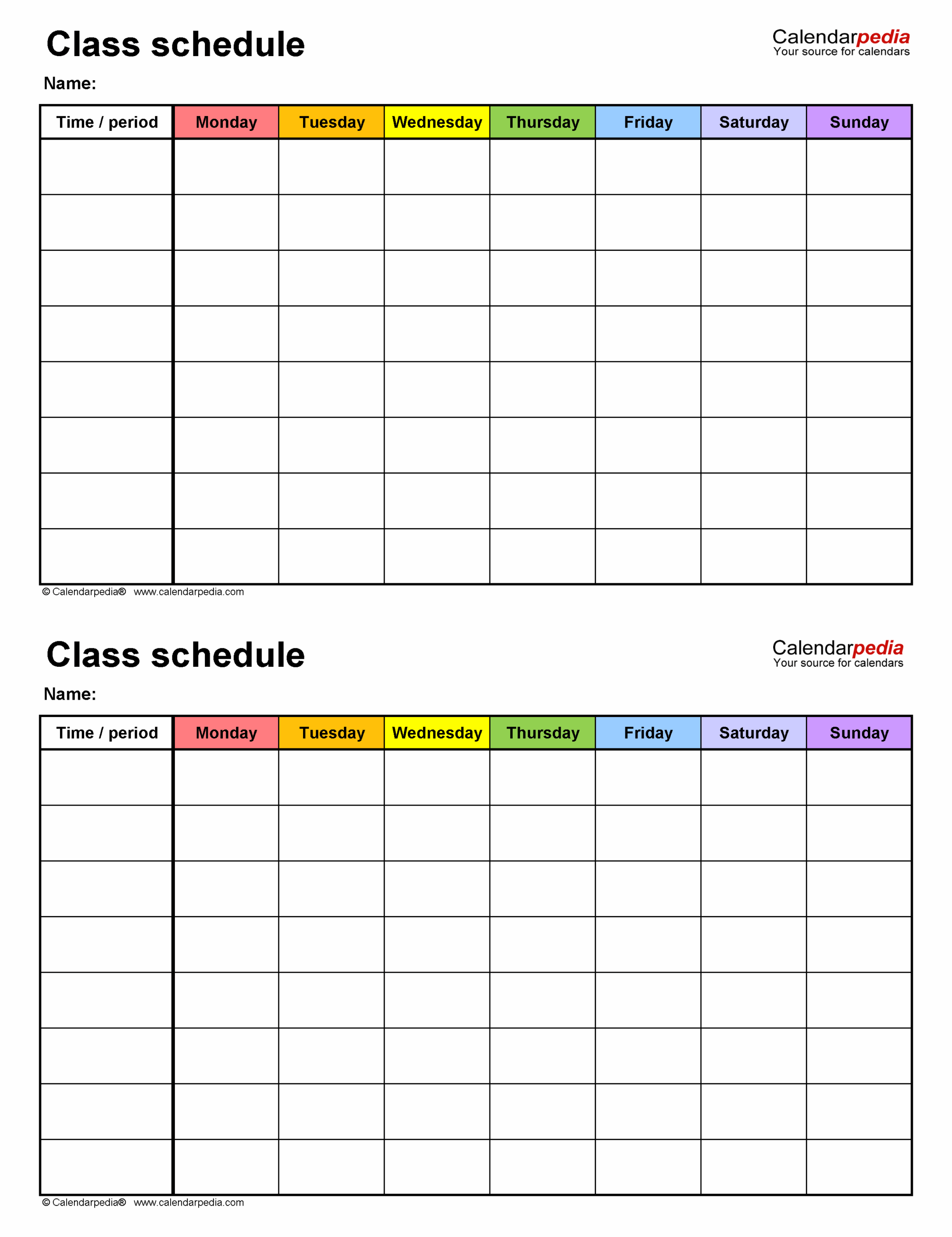Free Class Schedules For Microsoft Word 24 Templates