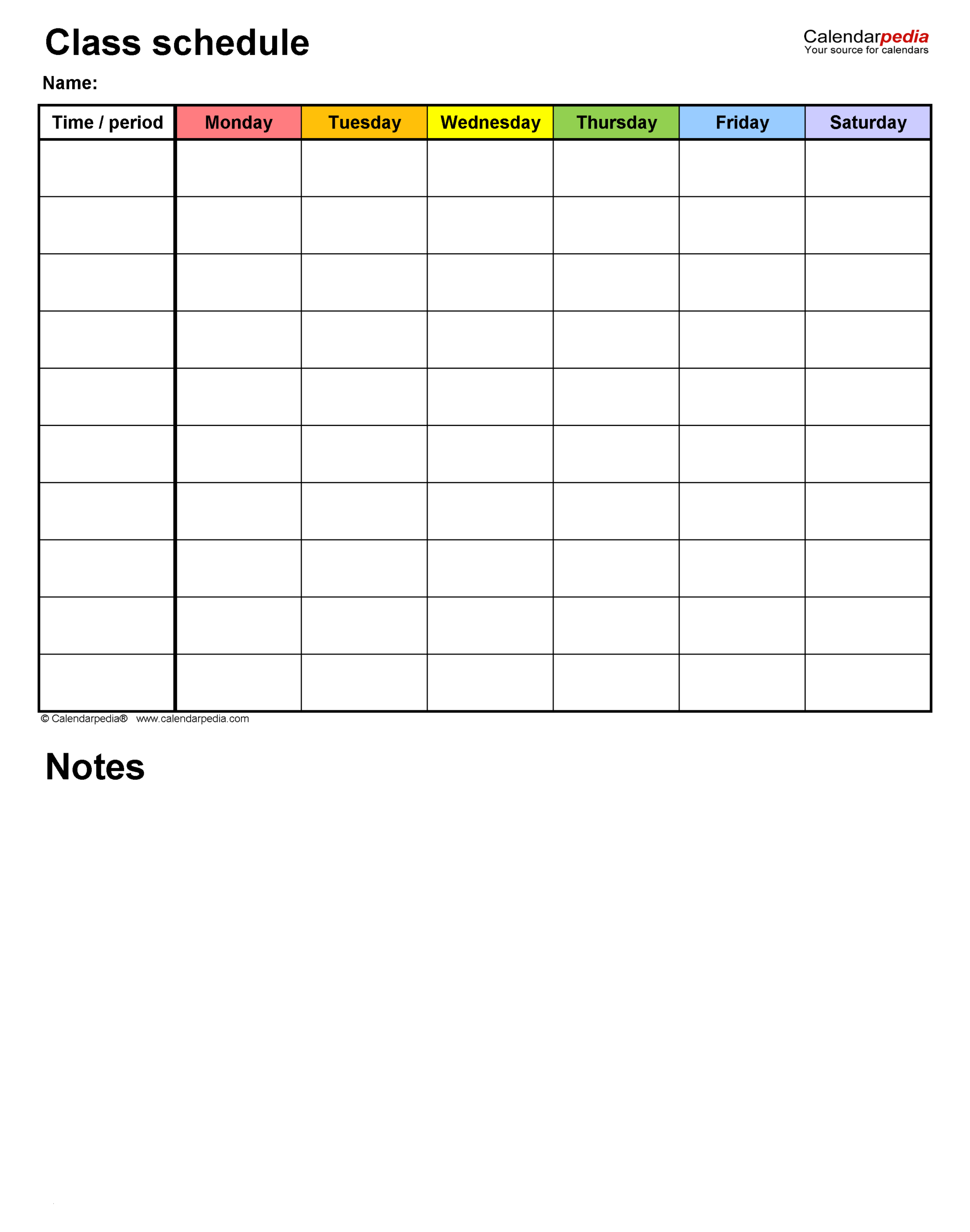 Free Class Schedules For PDF 24 Templates