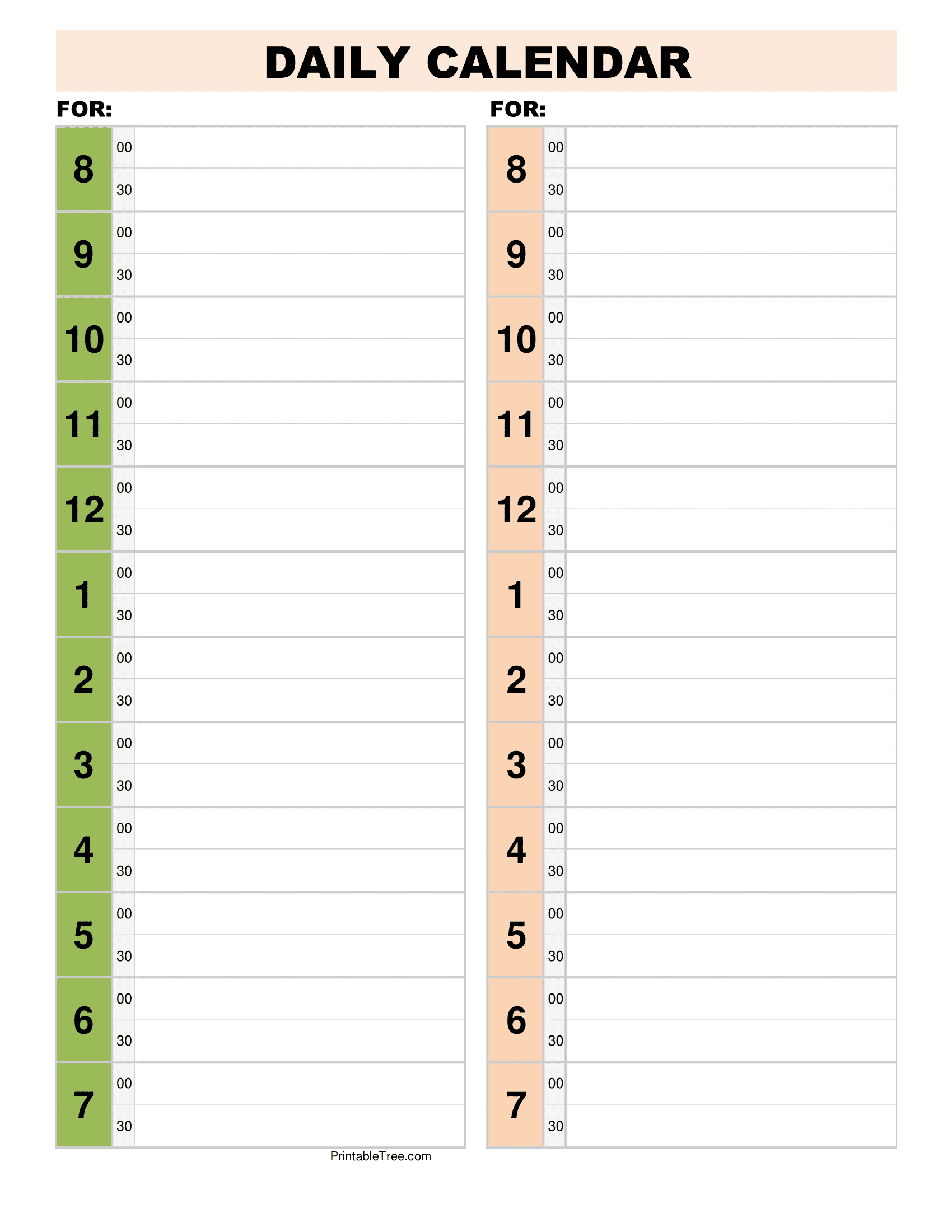 Free Daily Calendar Printable PDF Templates
