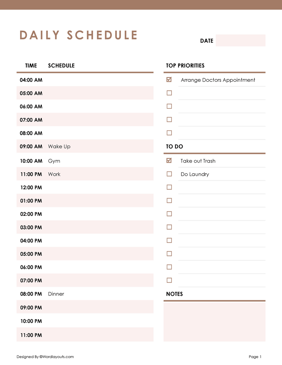 Free Daily Planner To Do Template Printable WordLayouts