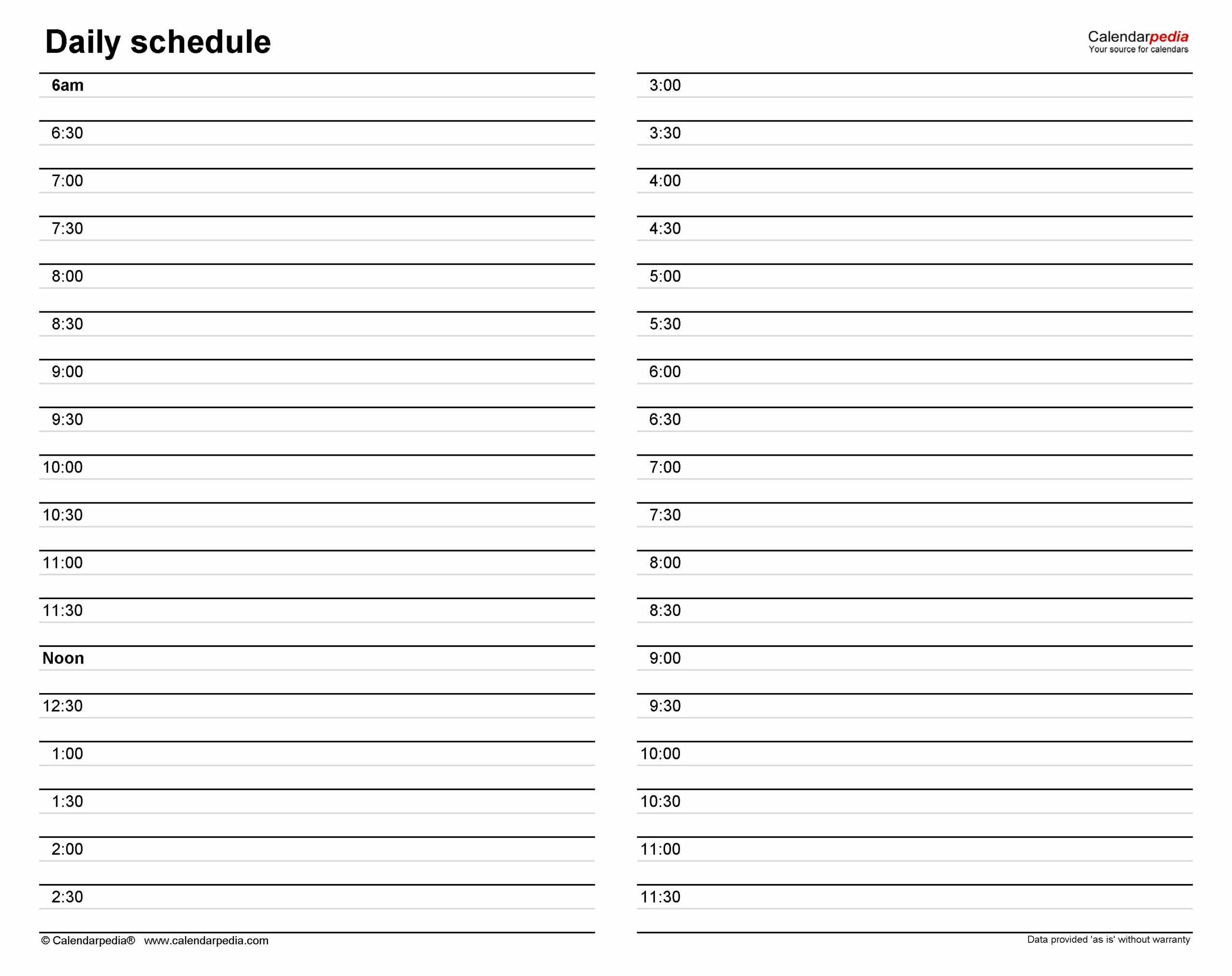 Printable Daily Schedule By Half Hour