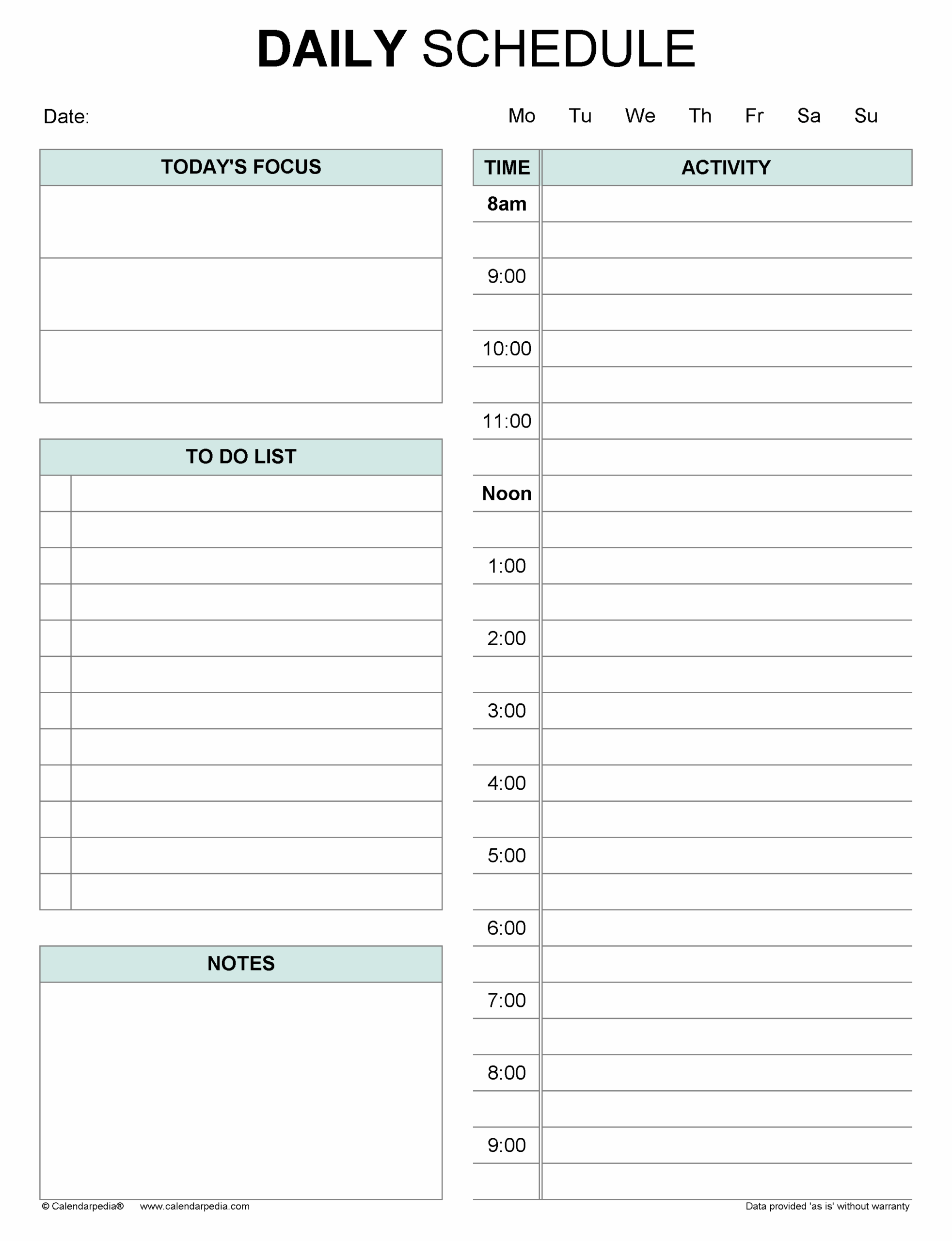 Free Daily Schedules In PDF Format 30 Templates