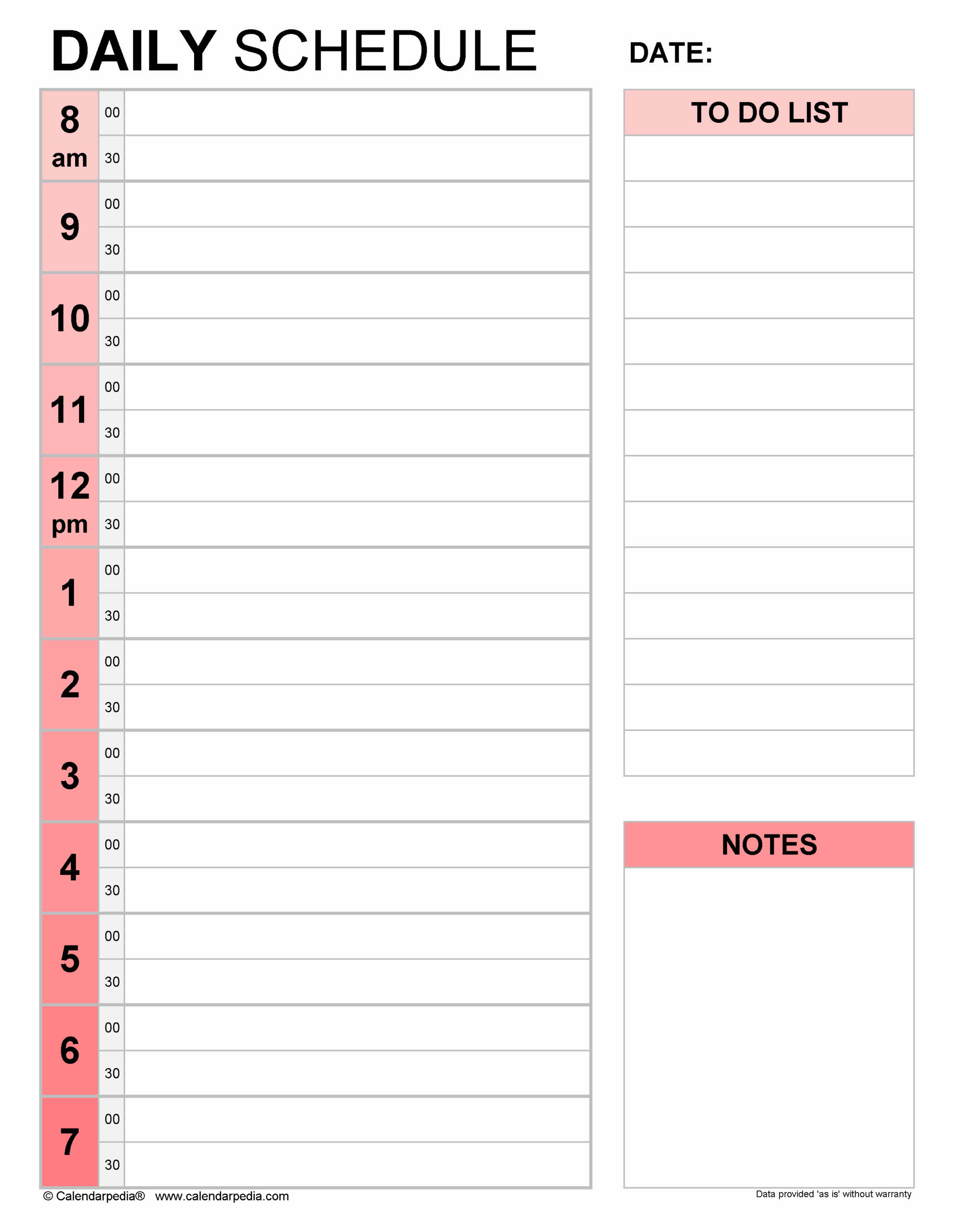 Printable Day Schedule Template