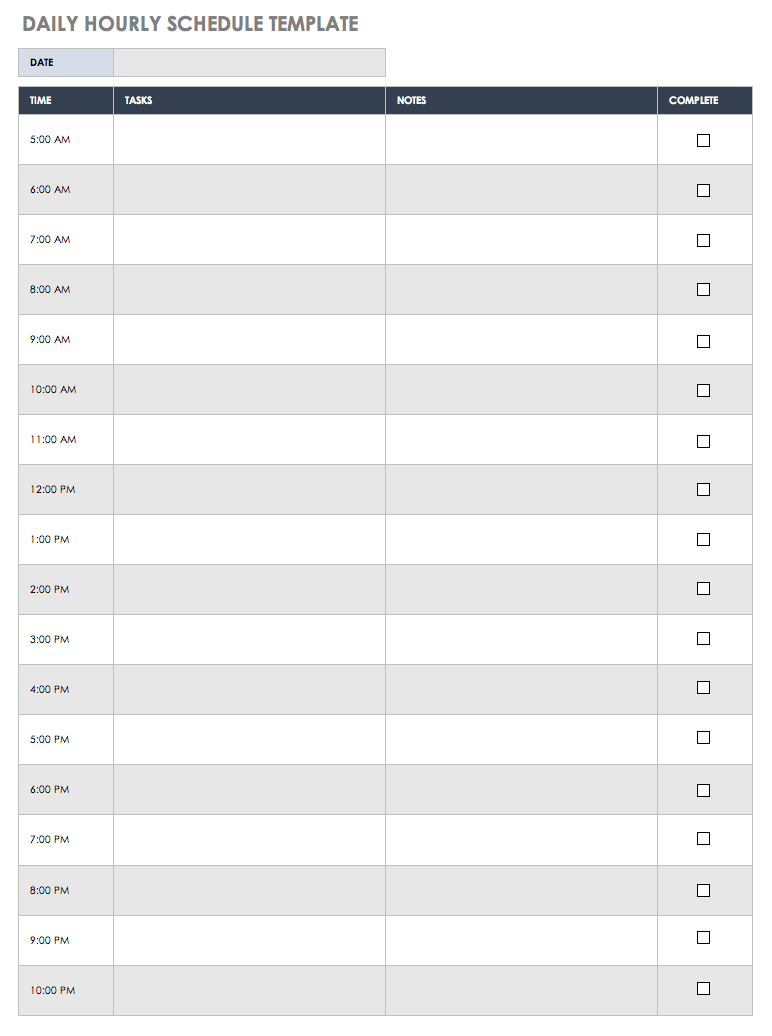 Daily Hourly Schedule Printable