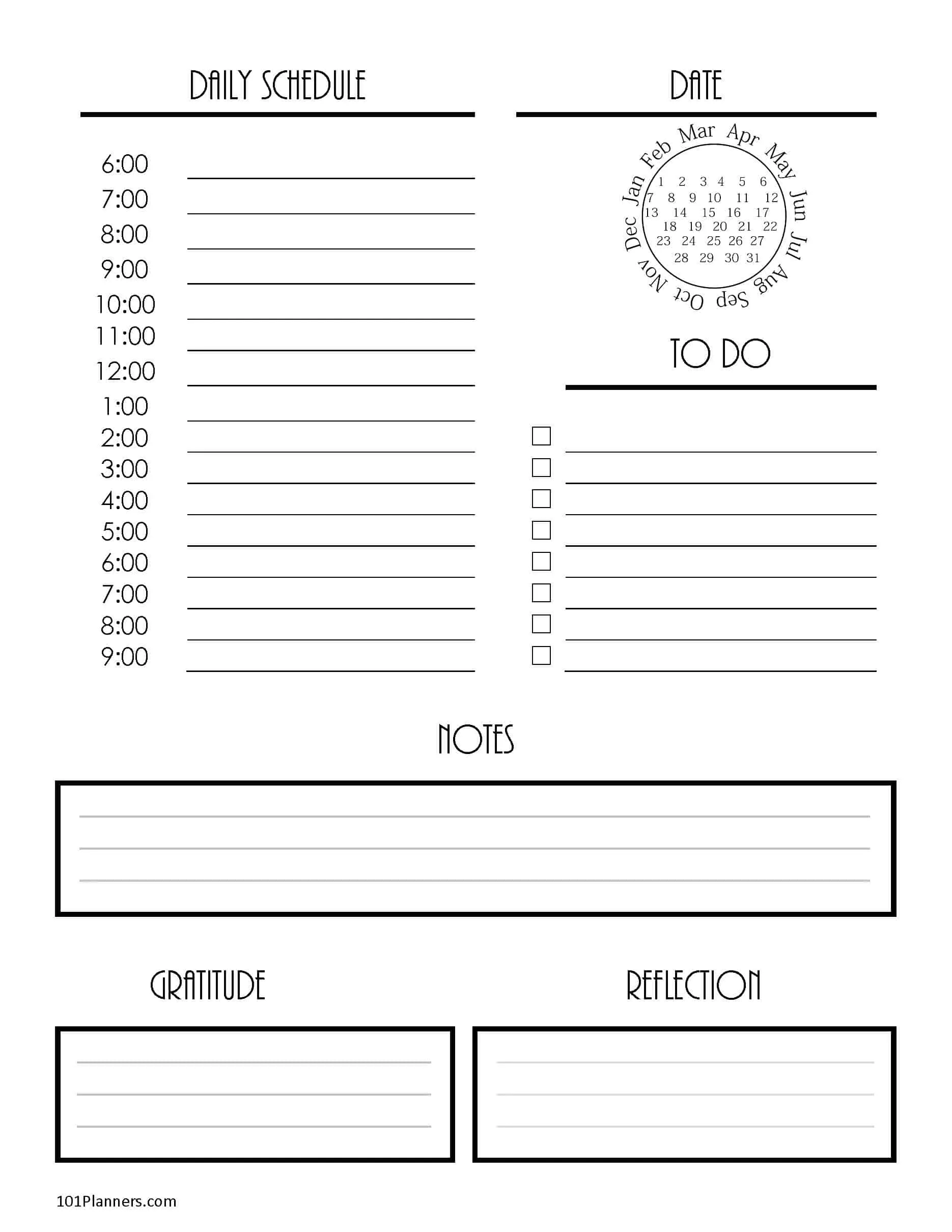 Daily Schedule By Hour Printable