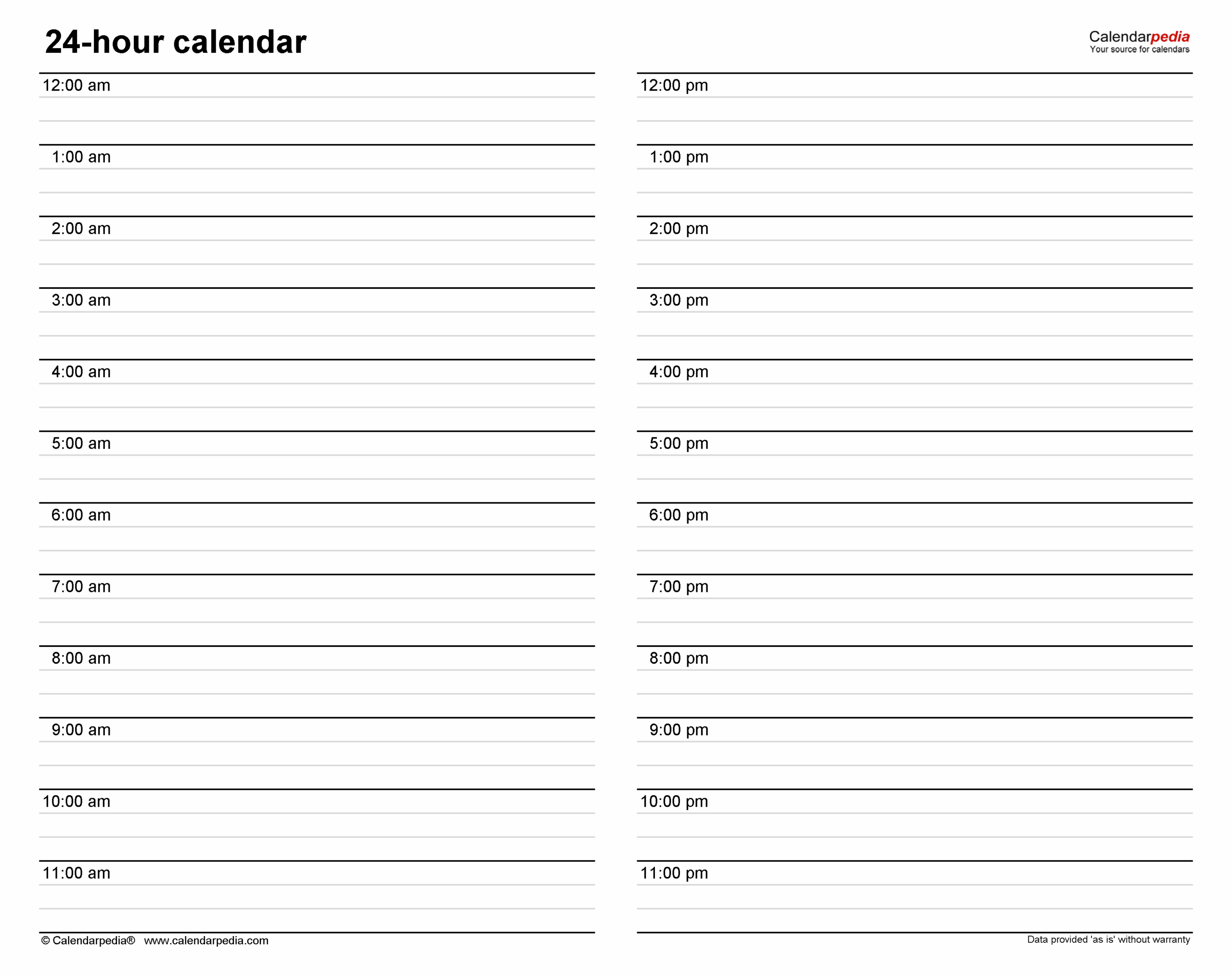 Free Hourly Calendars In PDF Format 20 Templates