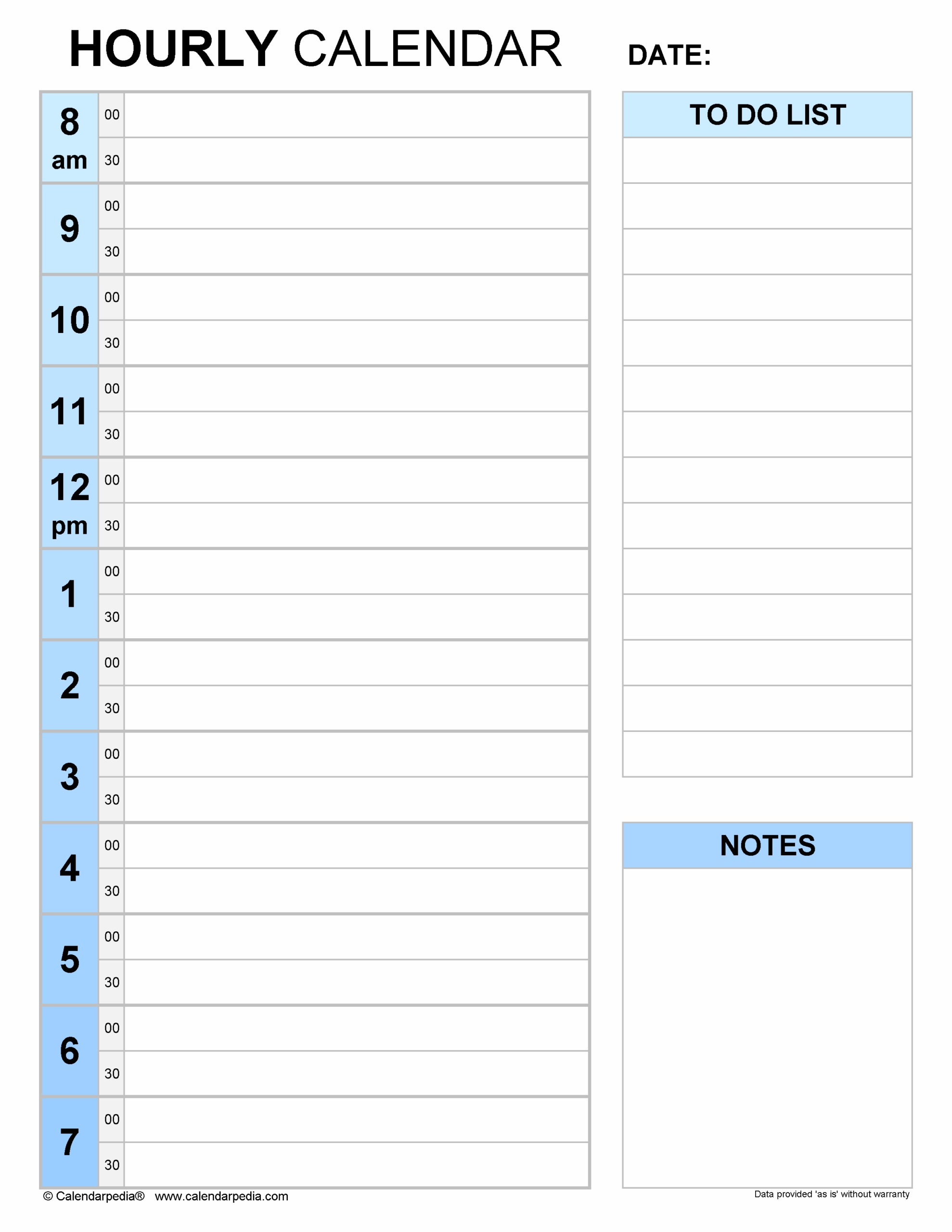 Free Hourly Calendars In PDF Format 20 Templates