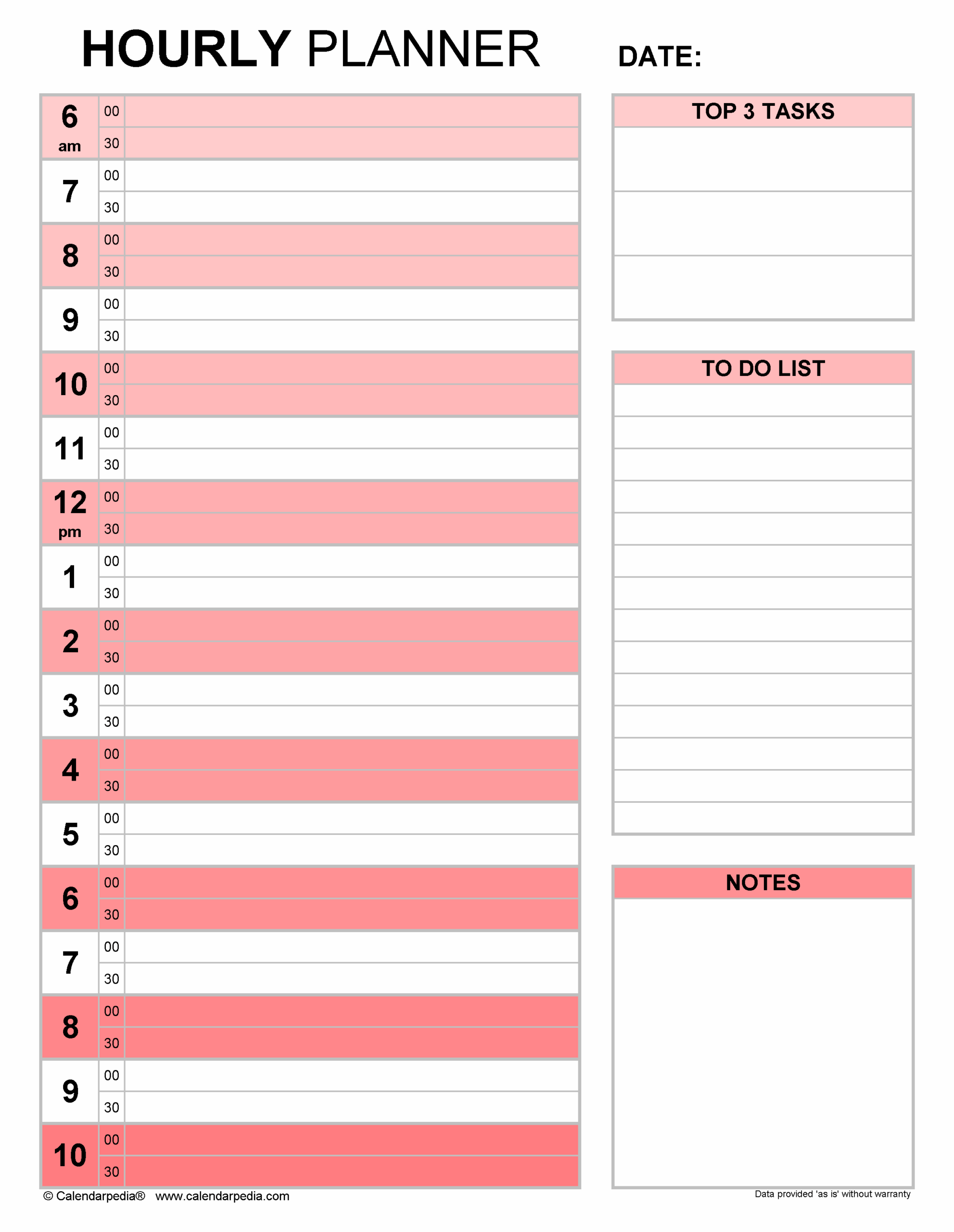 Free Hourly Planners In PDF Format 20 Templates Worksheets Library