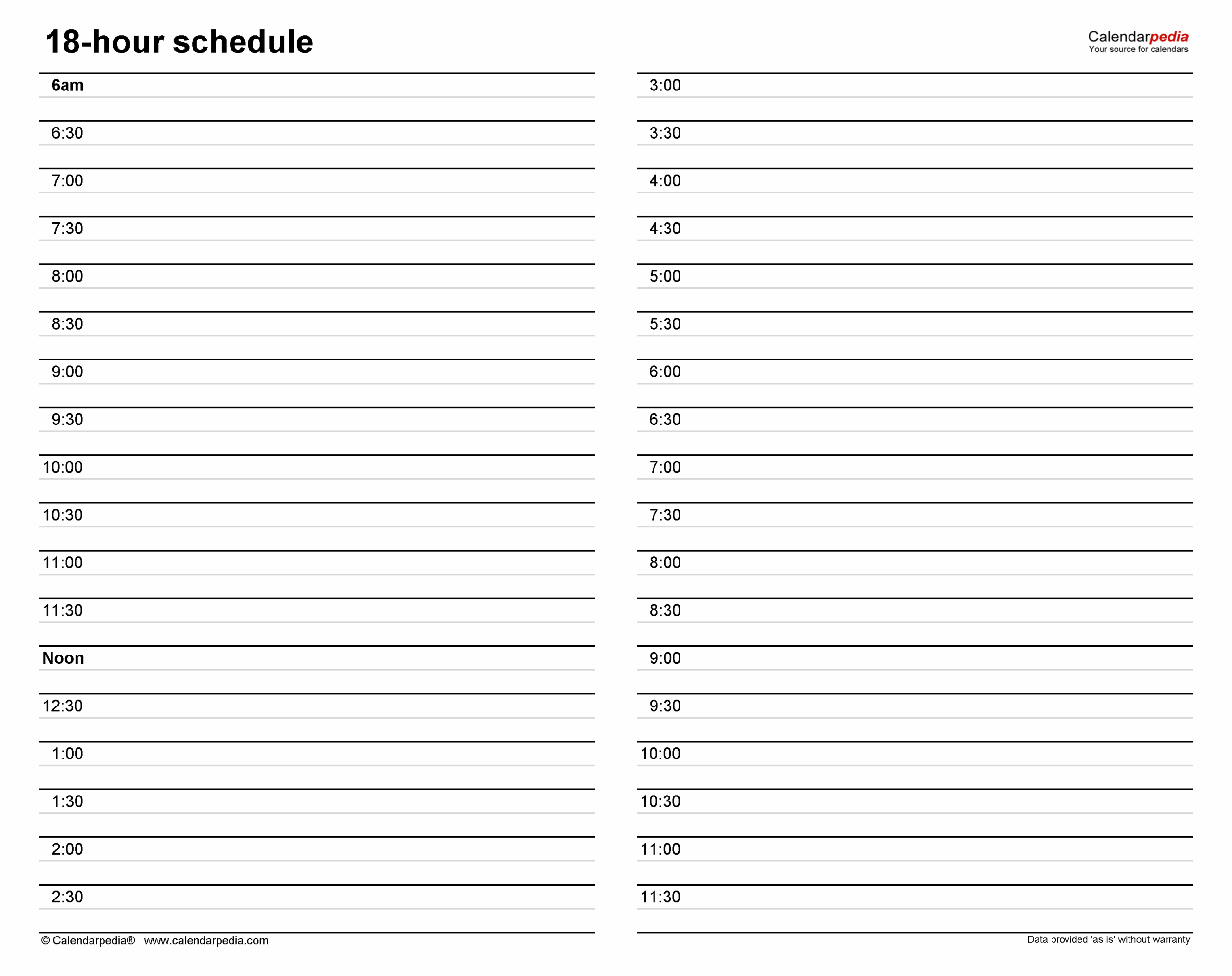 Free Hourly Schedules In PDF Format 20 Templates