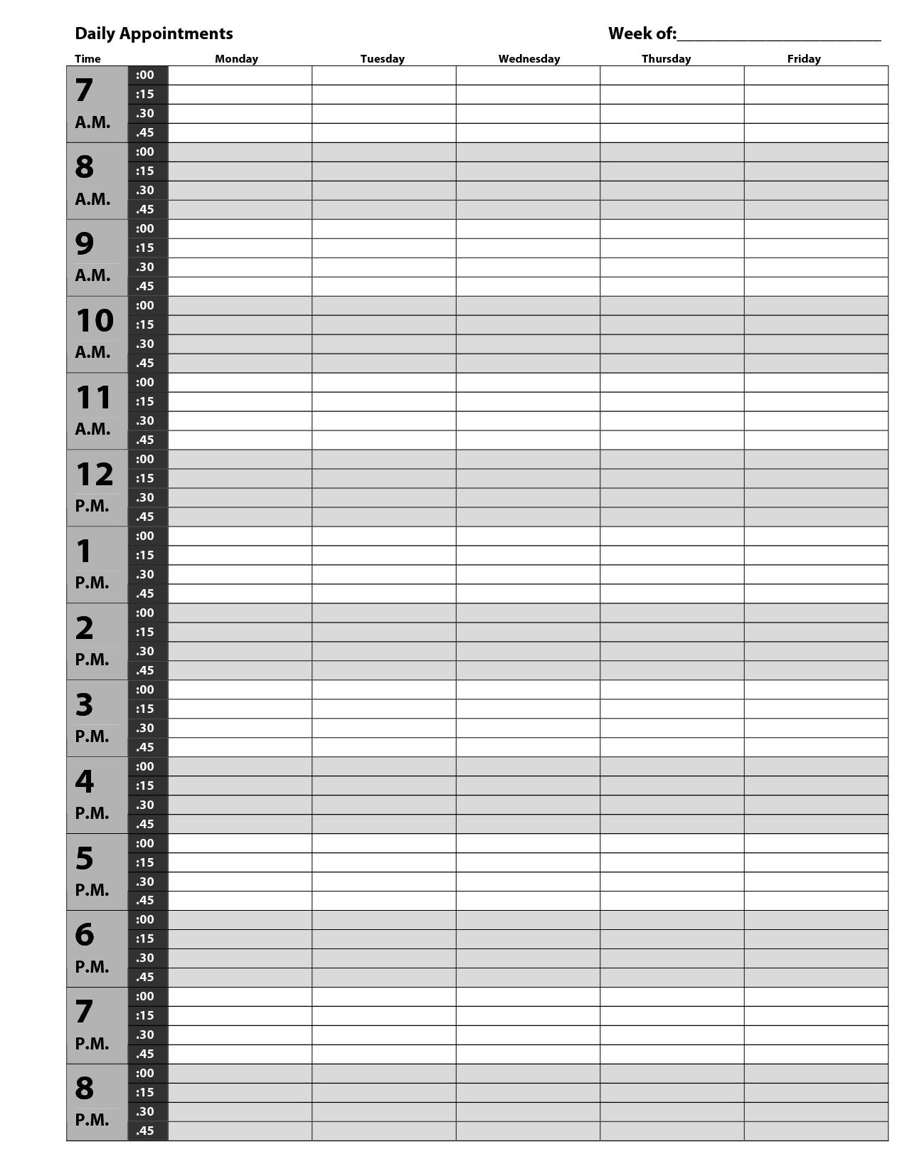 Printable Daily Schedule By 15 Minutes