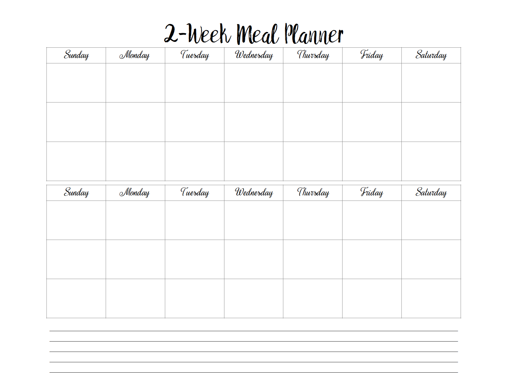 Free Printable 2 week Meal Planners 4 Designs