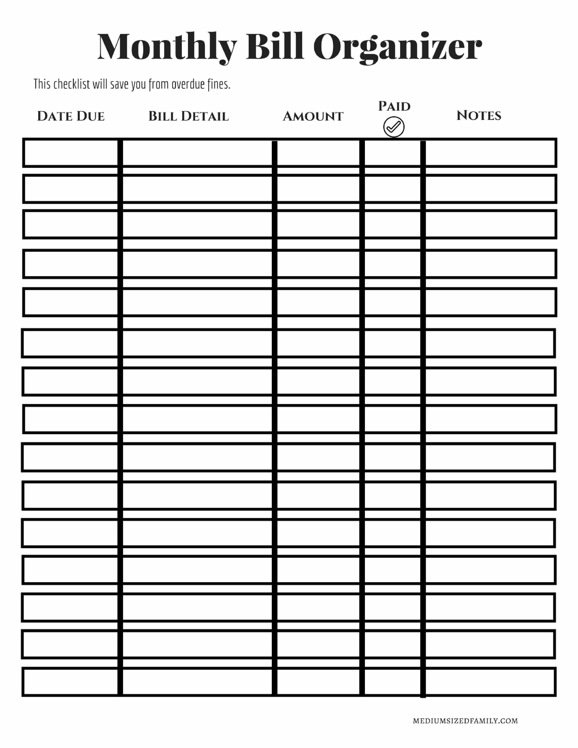 Printable Bill Schedule Monthly