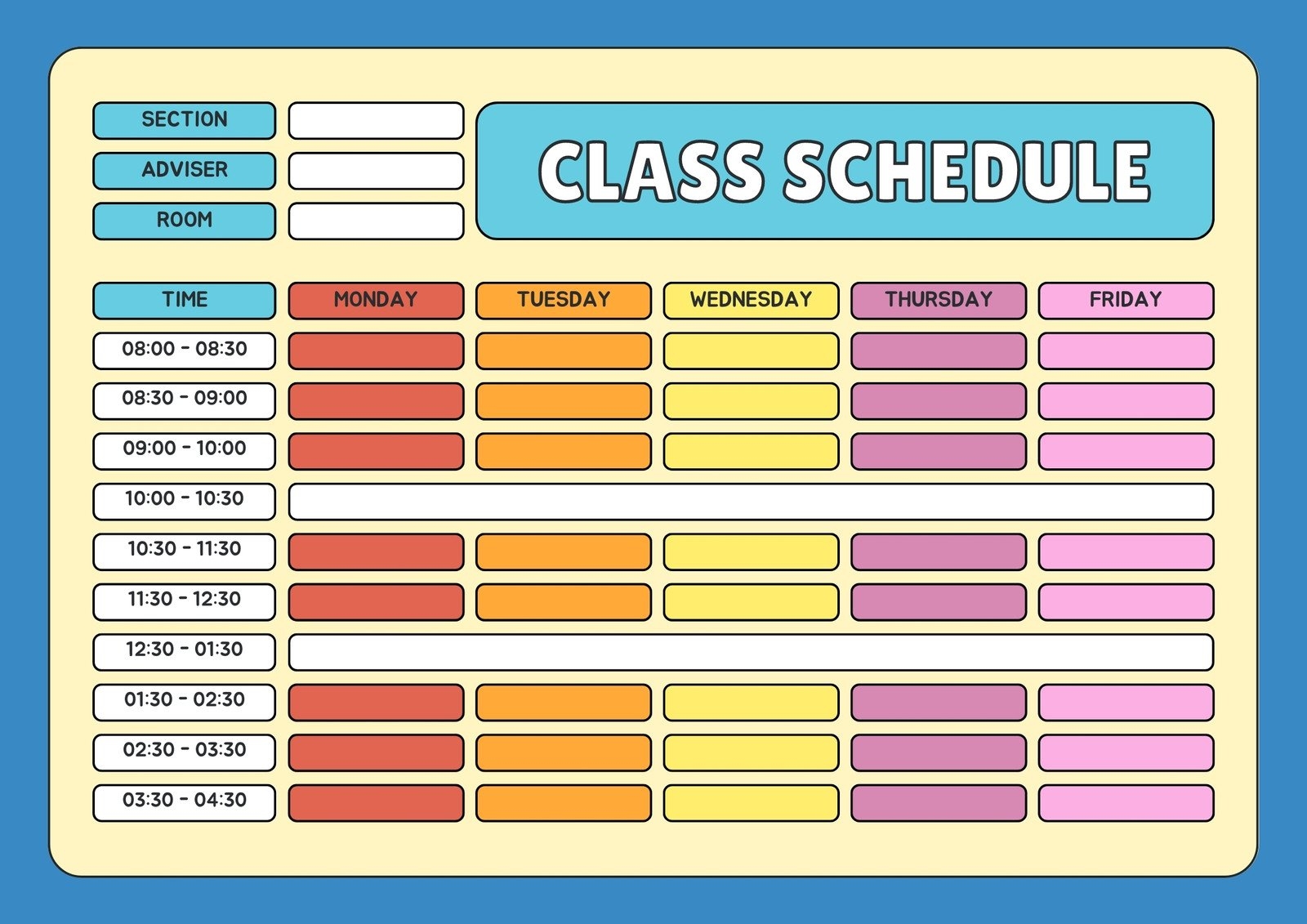 Free Printable Class Schedule Templates To Customize Canva Worksheets Library