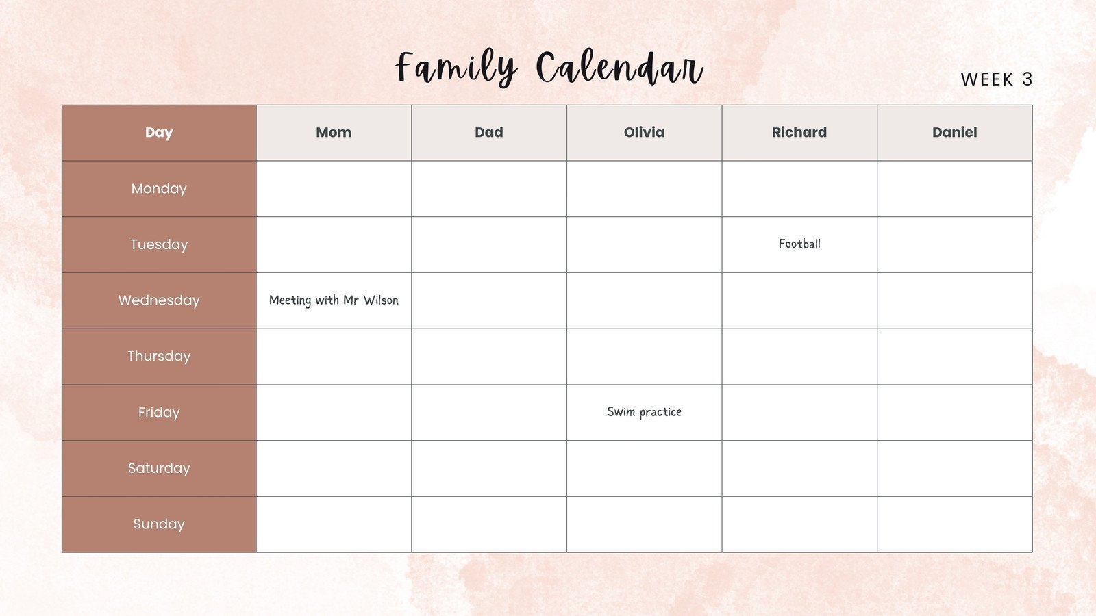 Free Printable 7 Day Weekly Schedule Template