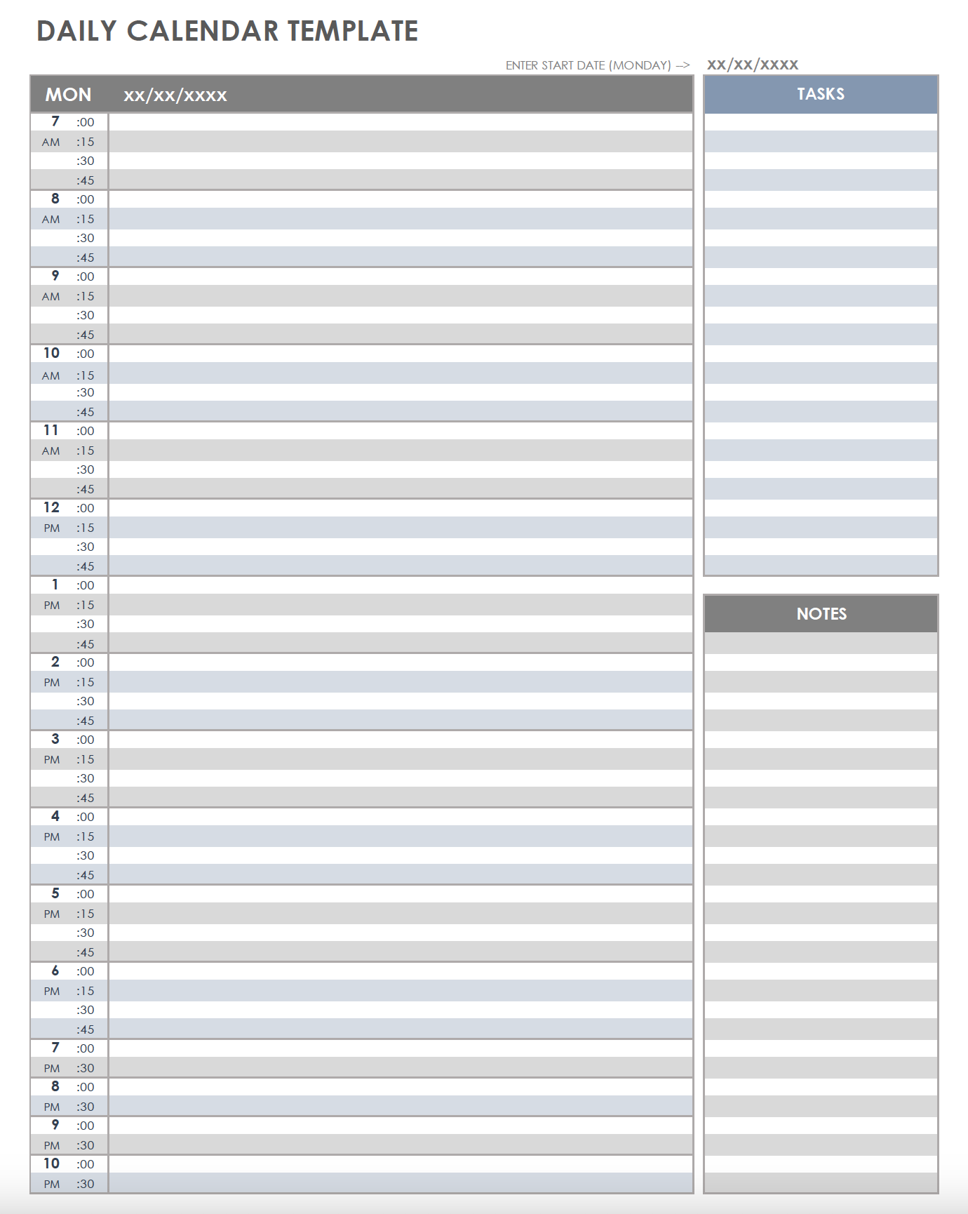 Free Printable Daily Calendar Templates Smartsheet Worksheets Library