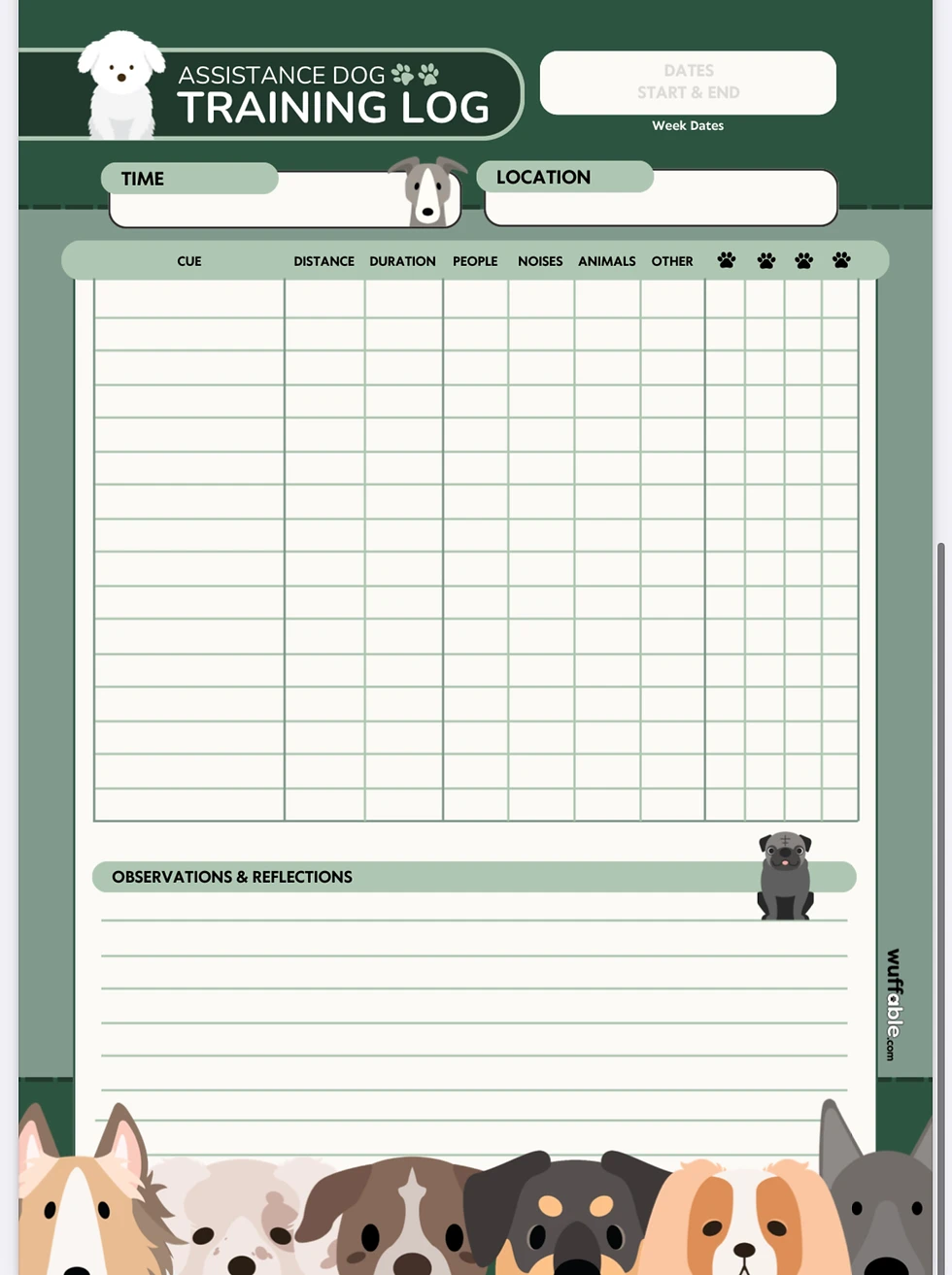 Free Printable Dog Training Log Wuffable