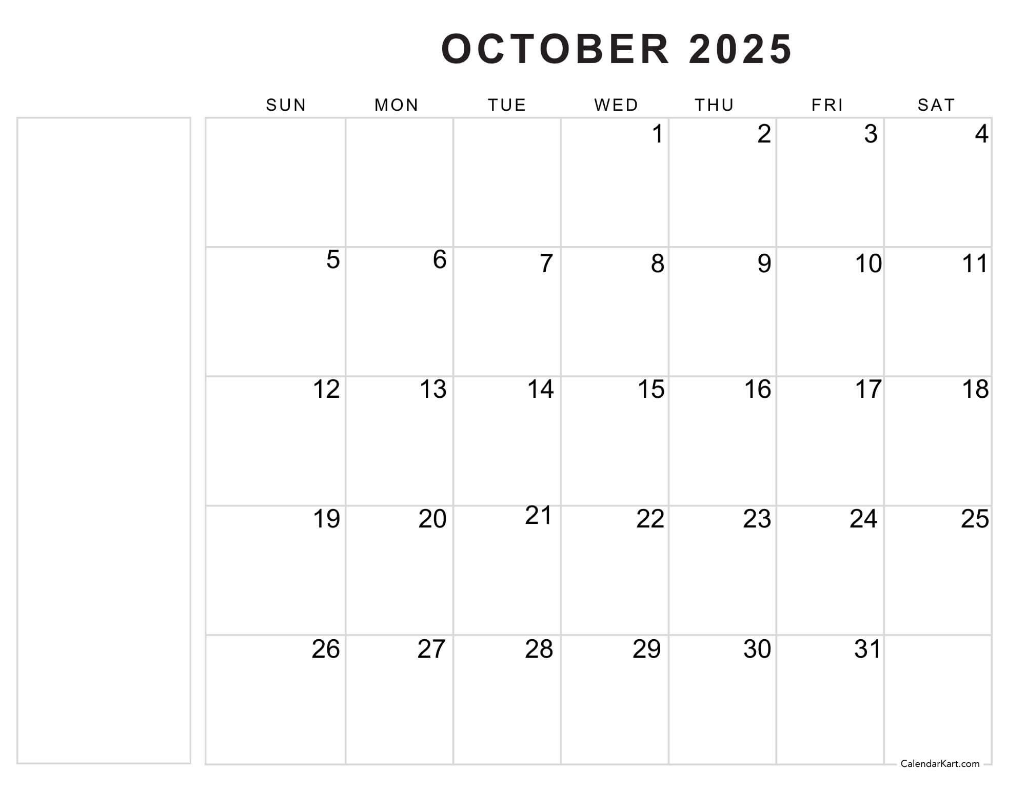 Free Printable October 2025 Calendars Calendarkart
