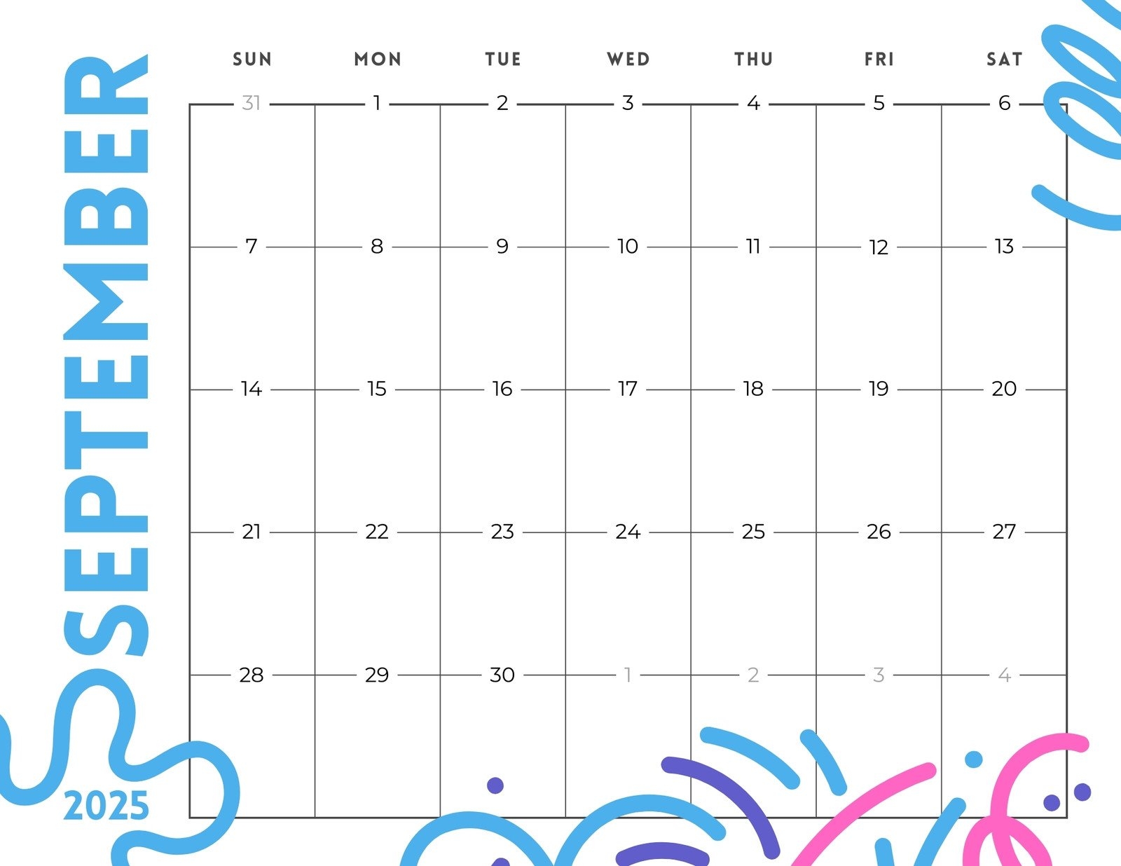 September Schedule Calendar 2025 Printable