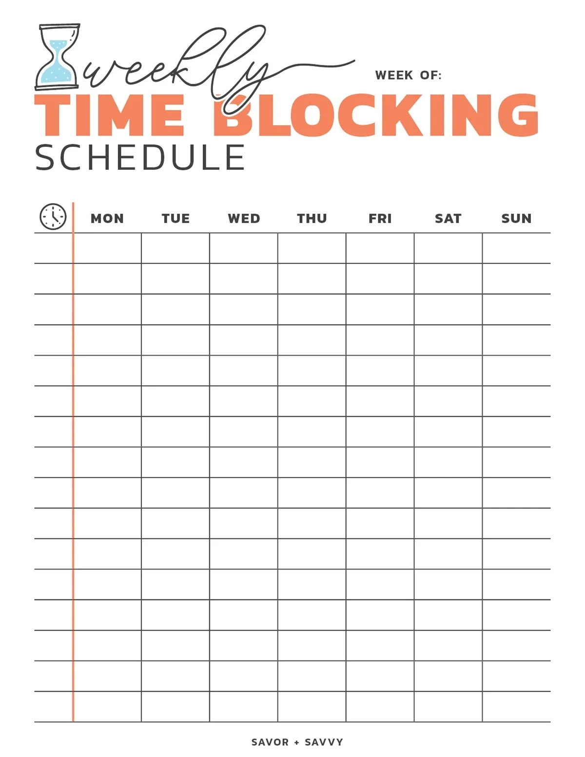 Hourly Weekly Schedule Template Printable
